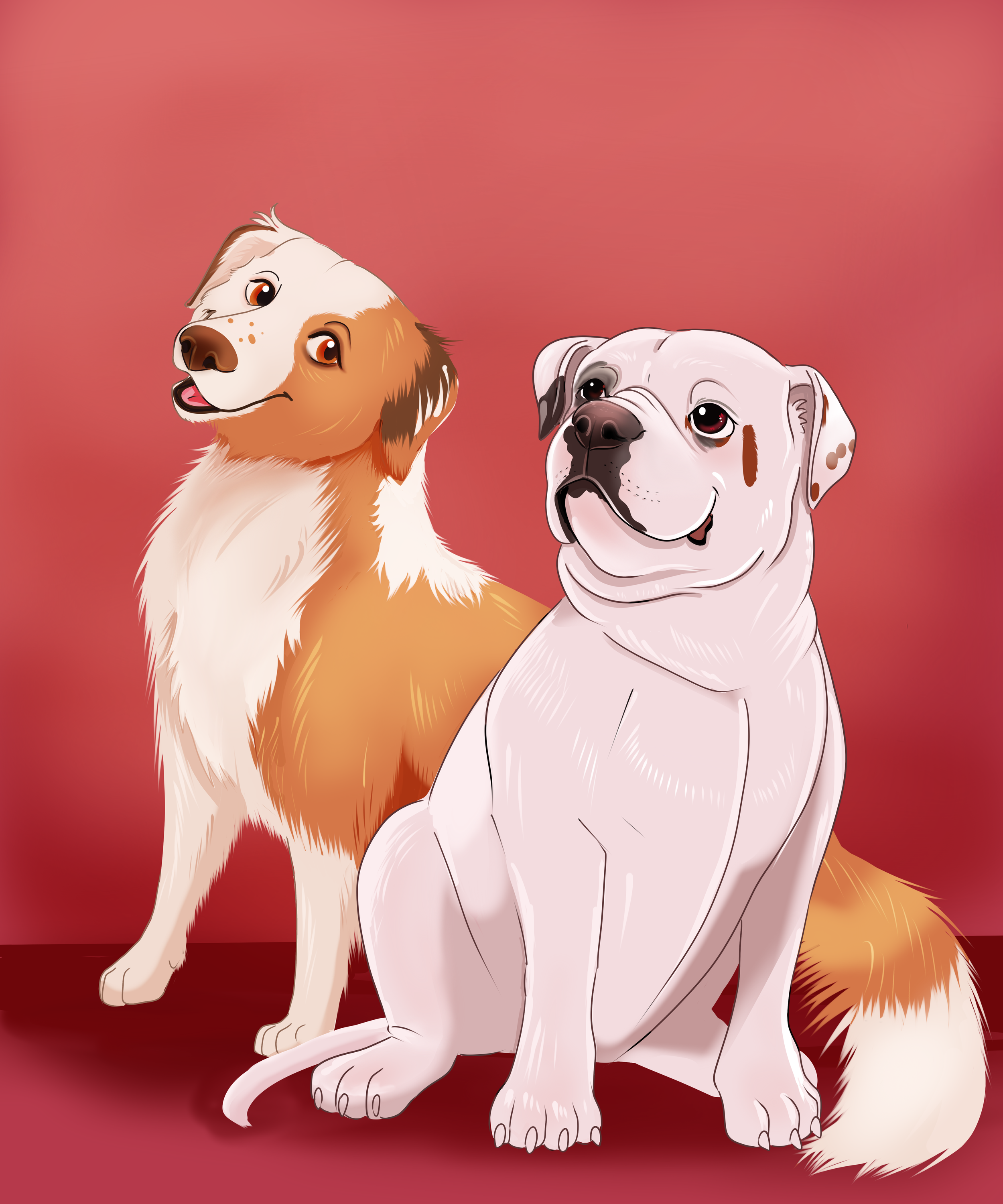 Border Collie and American Bulldog dog -Digital Artwork - Pet Memorial