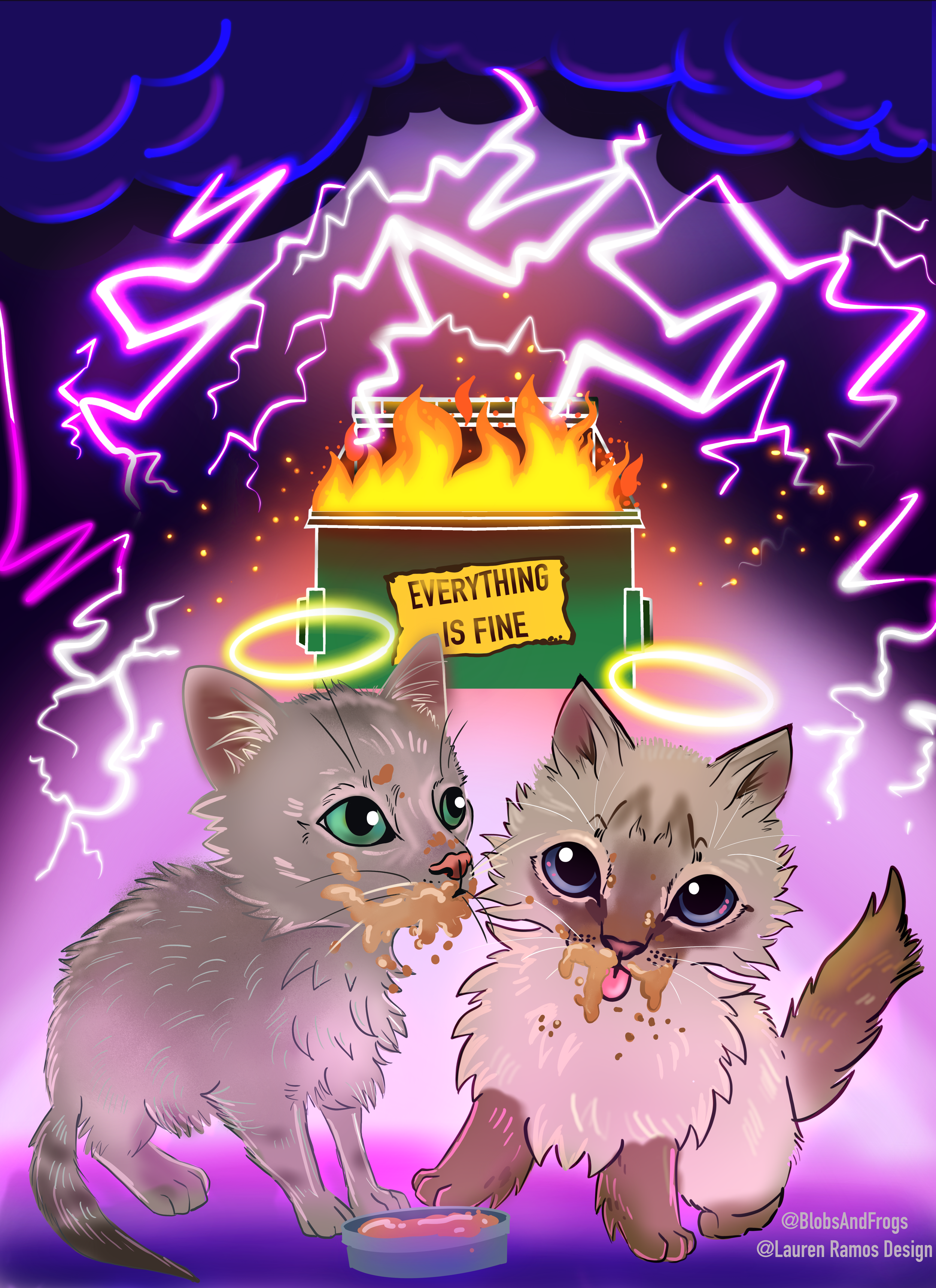 Baby Bird Megan and the Rescues Foxy for the love of kitten rescue dumpster fire memorial pet portrait custom digital artwork dumpster fire kittens