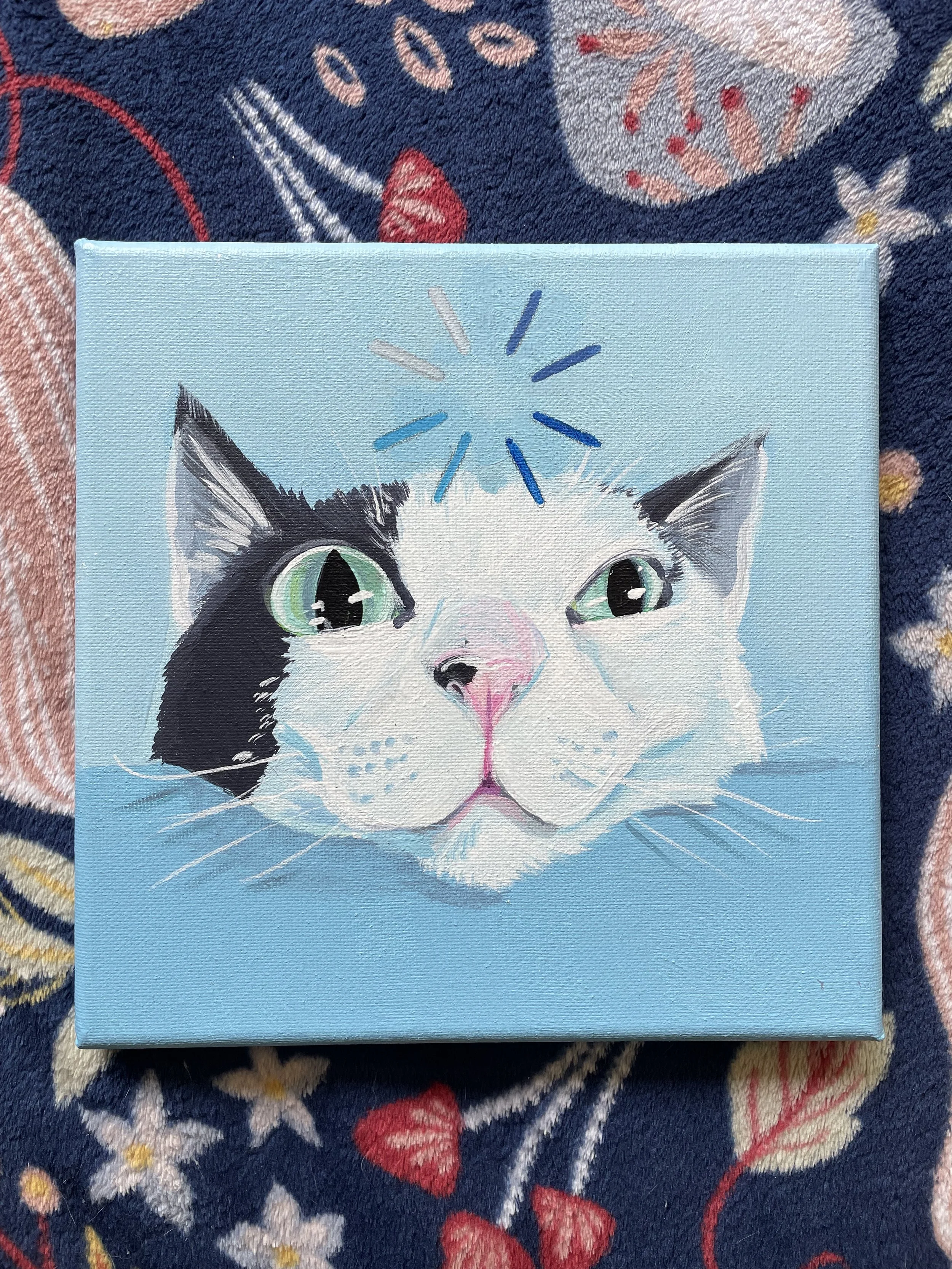 Louise the manager cat blue 8 x 8 canvas acrylic Tats for Cats