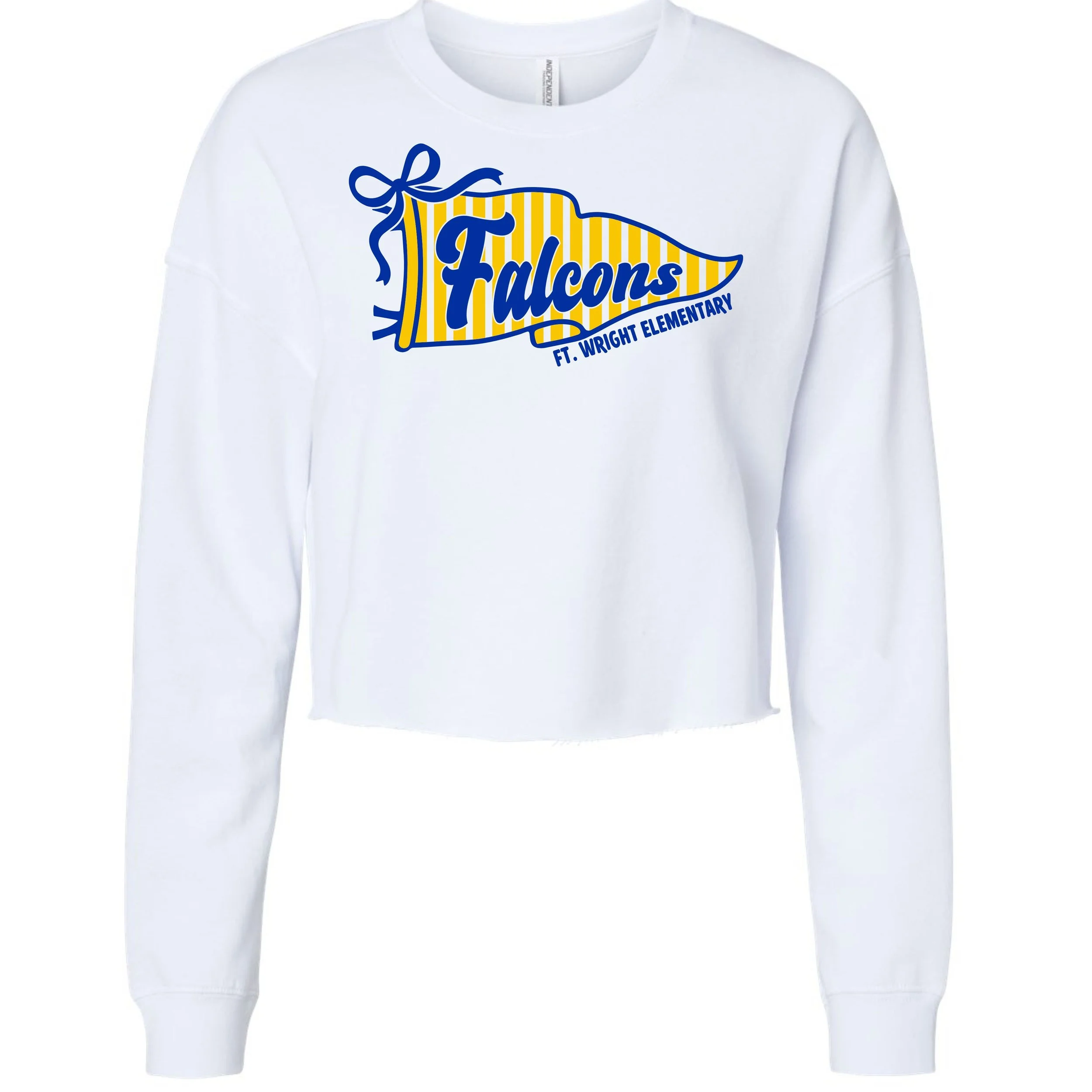 Ft. Wright Elementary - Falcons Pennant - Ladies Lightweight Crop Crewneck or Hooded Sweatshirt
