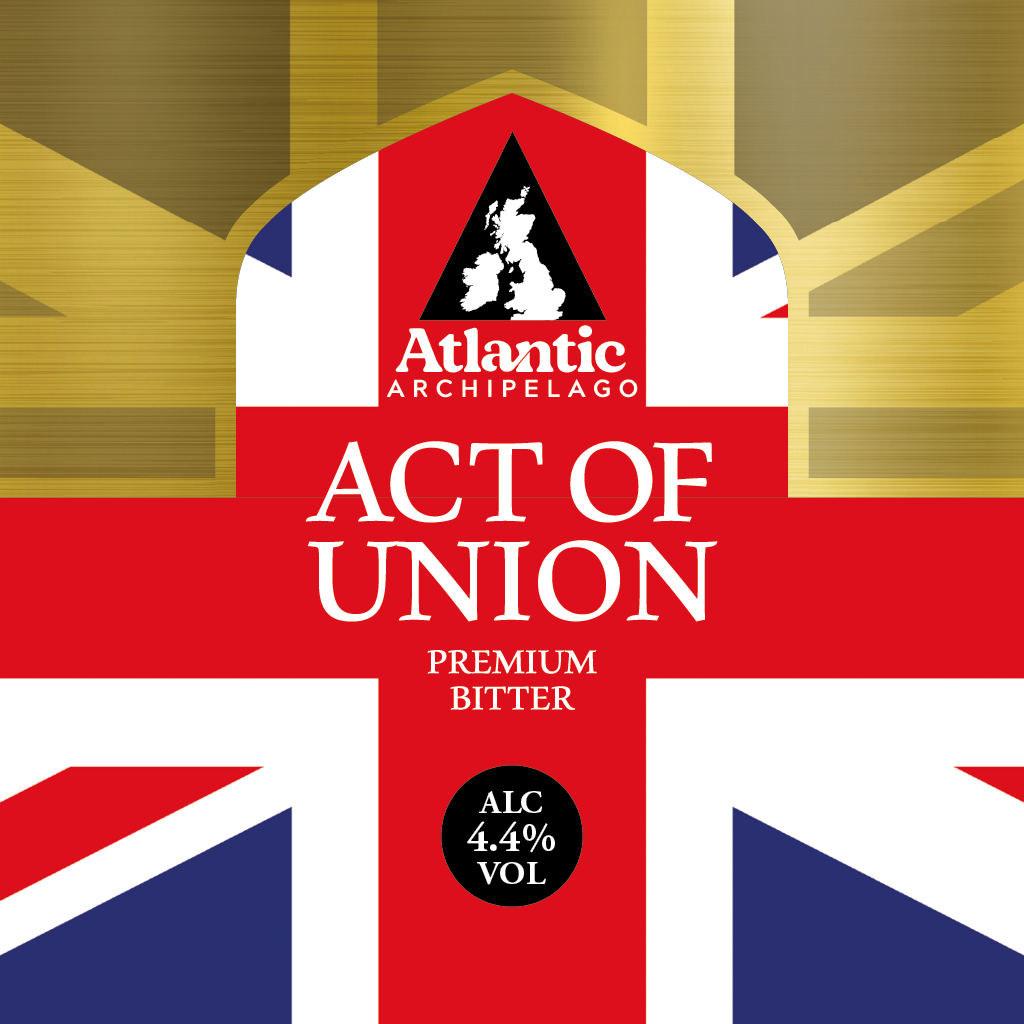 Bottle label of Atlantic Archipelago Act of Union Premium Bitter with a Union Jack design.