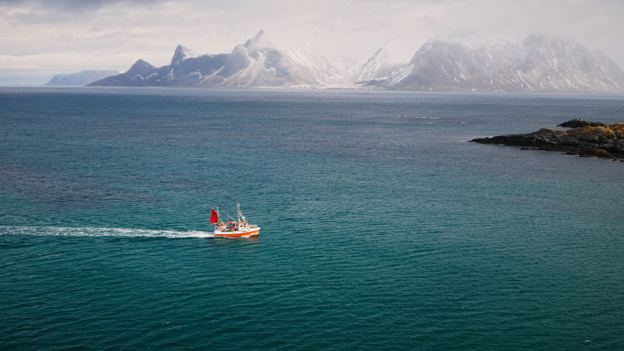 Fisherman boat in Lofoten winter
