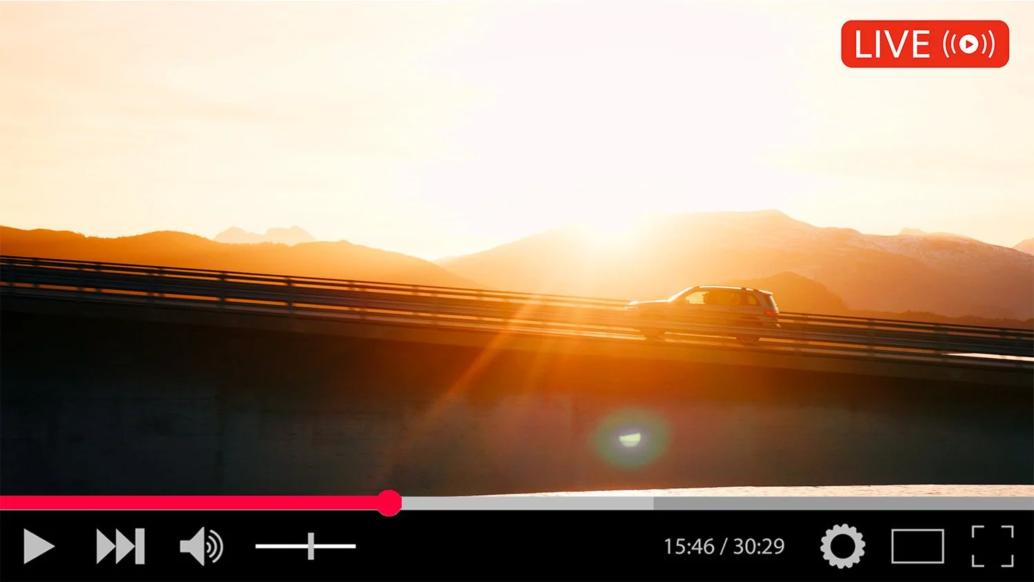 Car driving over the Atlantic Ocean Road in sunset winter in Norway shot with DJI Inspire 3