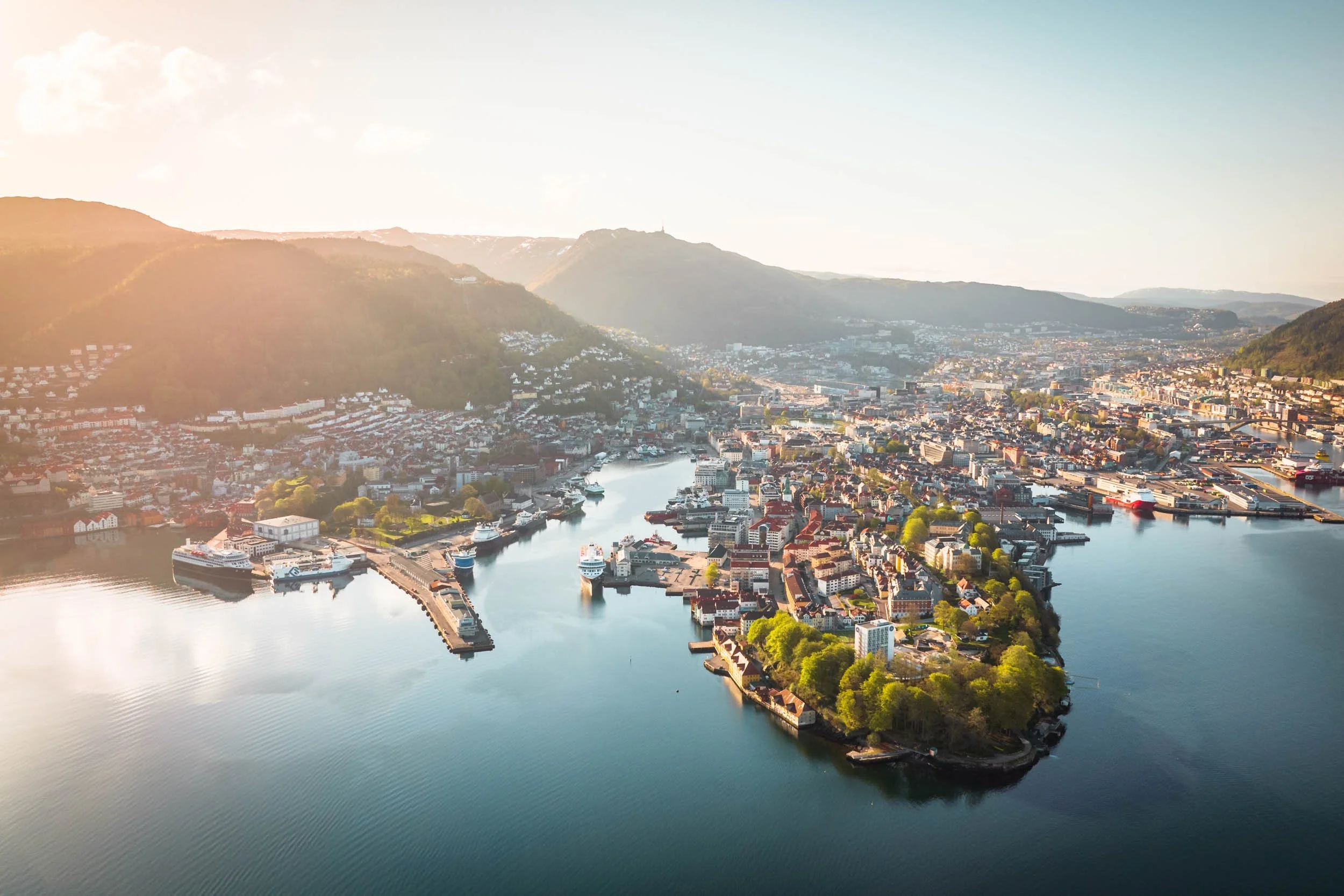 Sunrise Bergen in the morning Drone