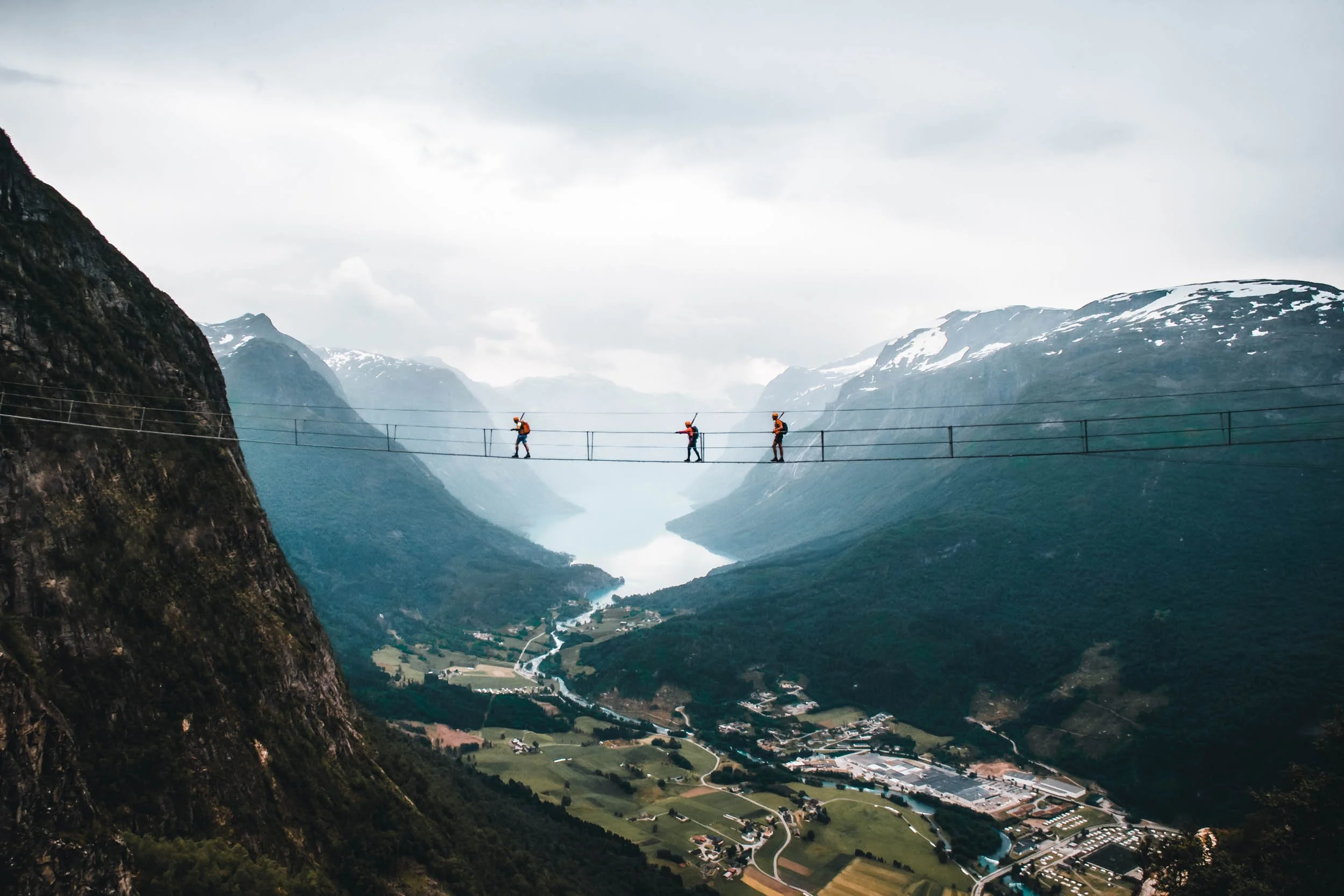 Bridge Via Ferrata Loen Norway shot with DJI drone