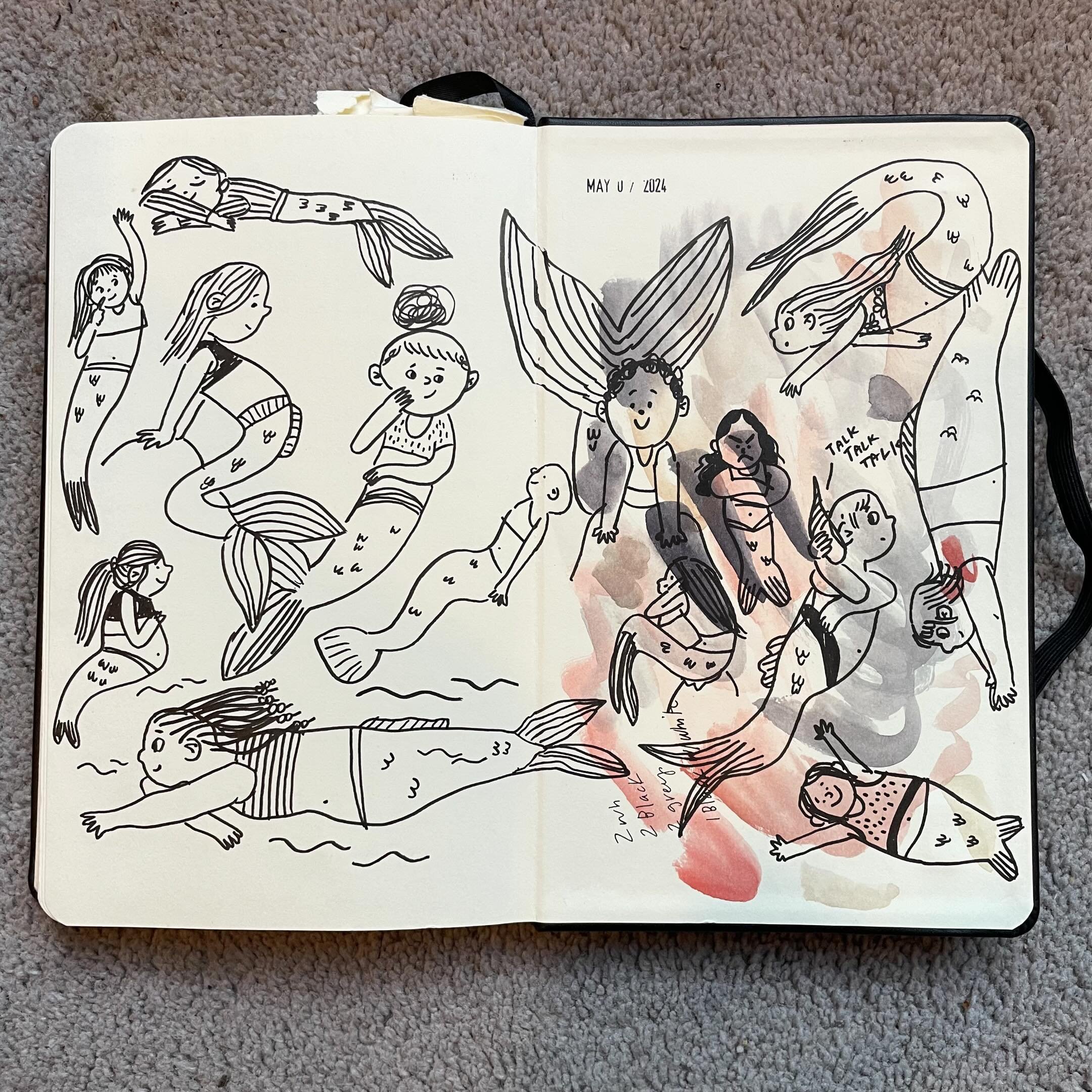 Early morning, last page of the sketchbook, mermaid doodles for #mermay