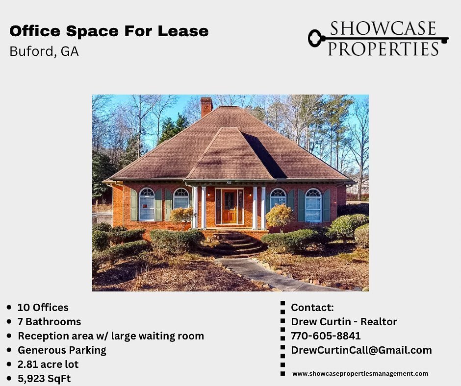 Located in Buford, Ga this Commercial Office Space will be available to lease soon! On almost 3 acres, this building has 10 offices, 7 bathrooms, and ample parking. Do not miss out on this opportunity. #propertymanagement #commercialproperty #office 