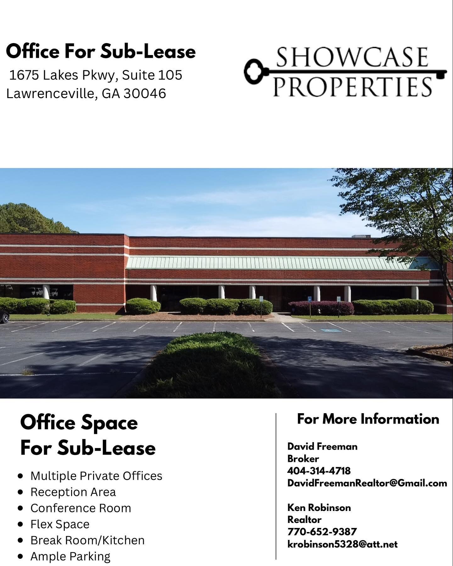Sub-Lease available for immediate occupancy. Amazing layout with 3200 SqFt! Multiple private offices, conference room, bullpen area, break room/kitchen, lots of parking. Utilities included all for $3200/mo! Located in Lawrenceville with easy access t