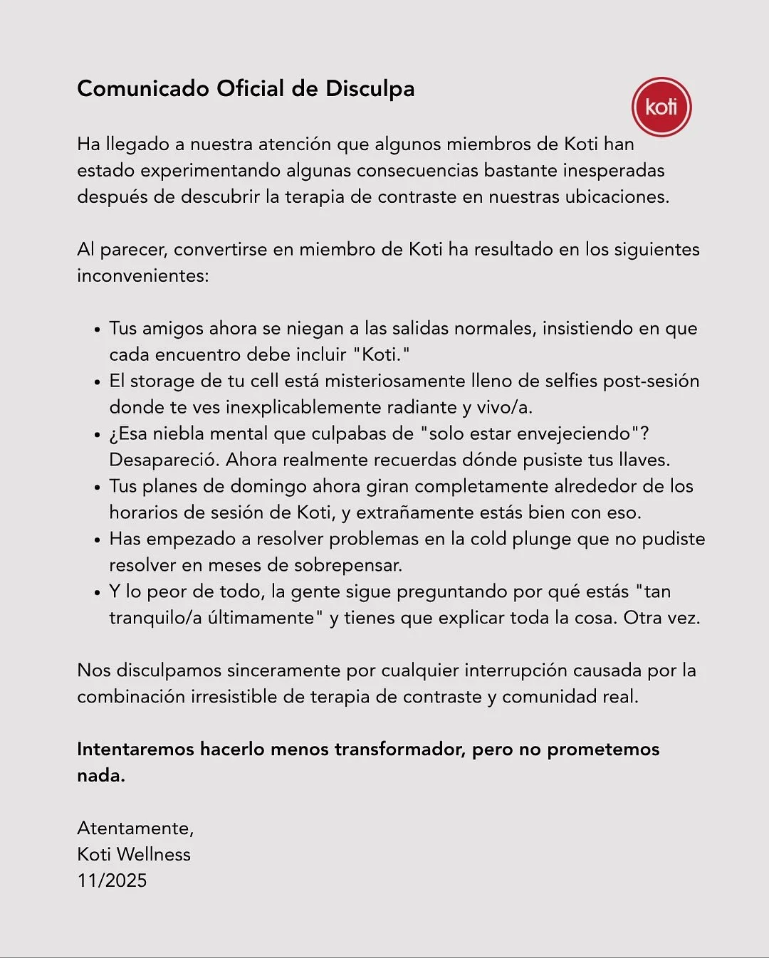 La mala noticia: Estos efectos secundarios son reales.

La buena: 2x1 en Koti Lomas

Trae a alguien. Sharing is Caring.

Compartan el momento (y los &ldquo;problemas&rdquo;) &hearts;️ 

LINK IN BIO