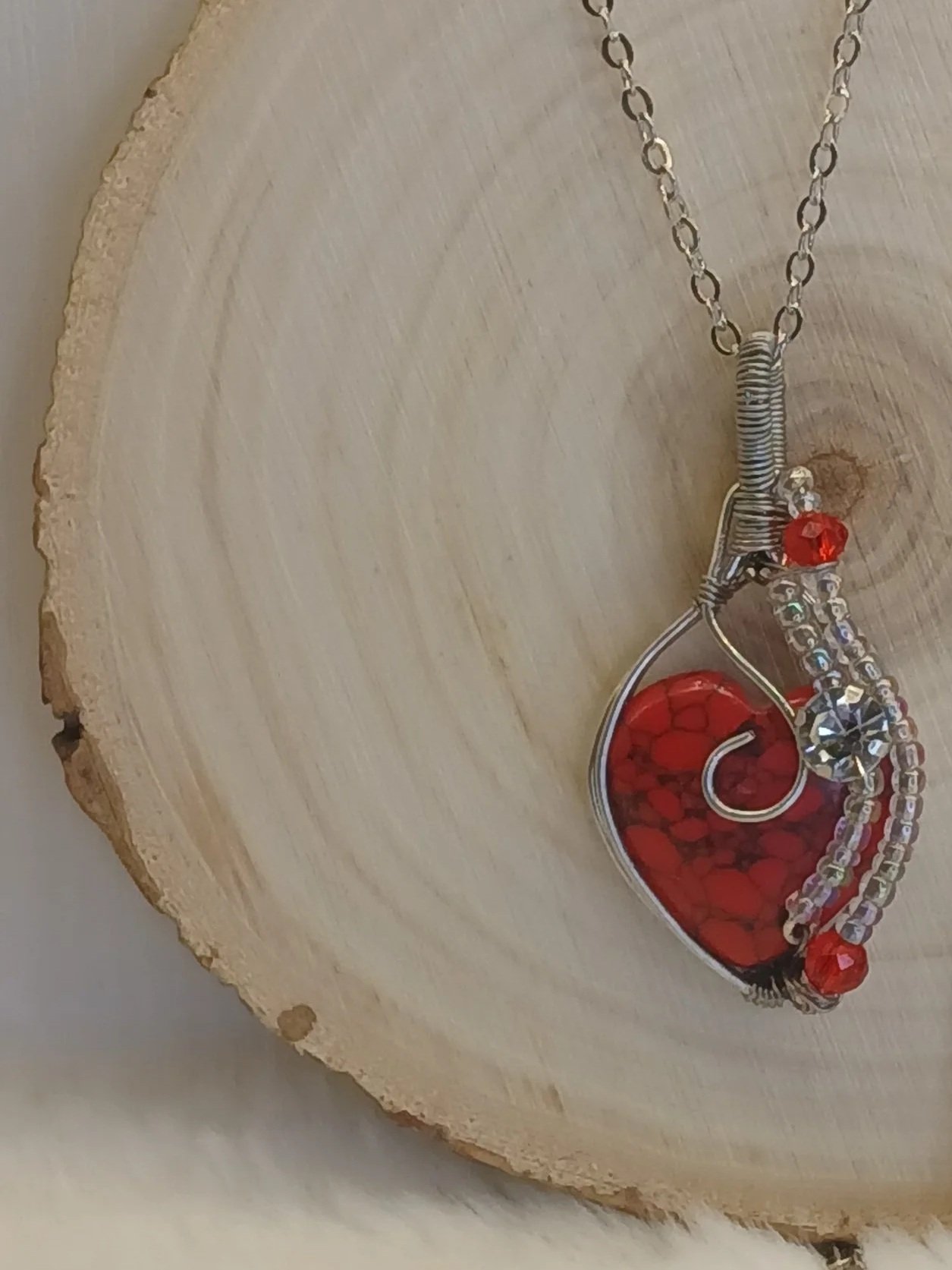 Wire Wrapped Heart Red Howlite