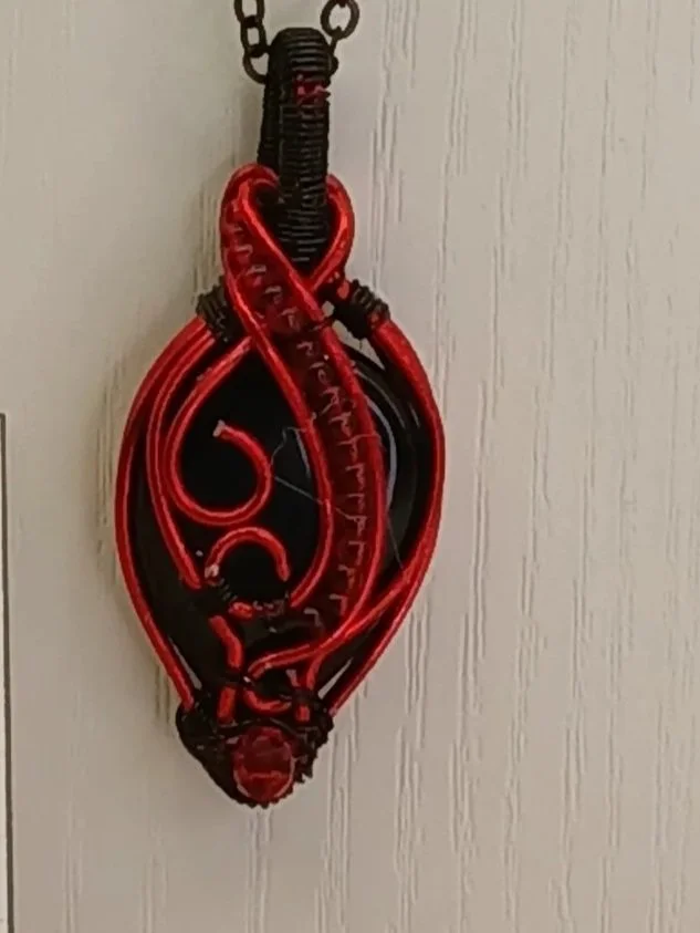Wire Wrapped Obsidian Drop Red