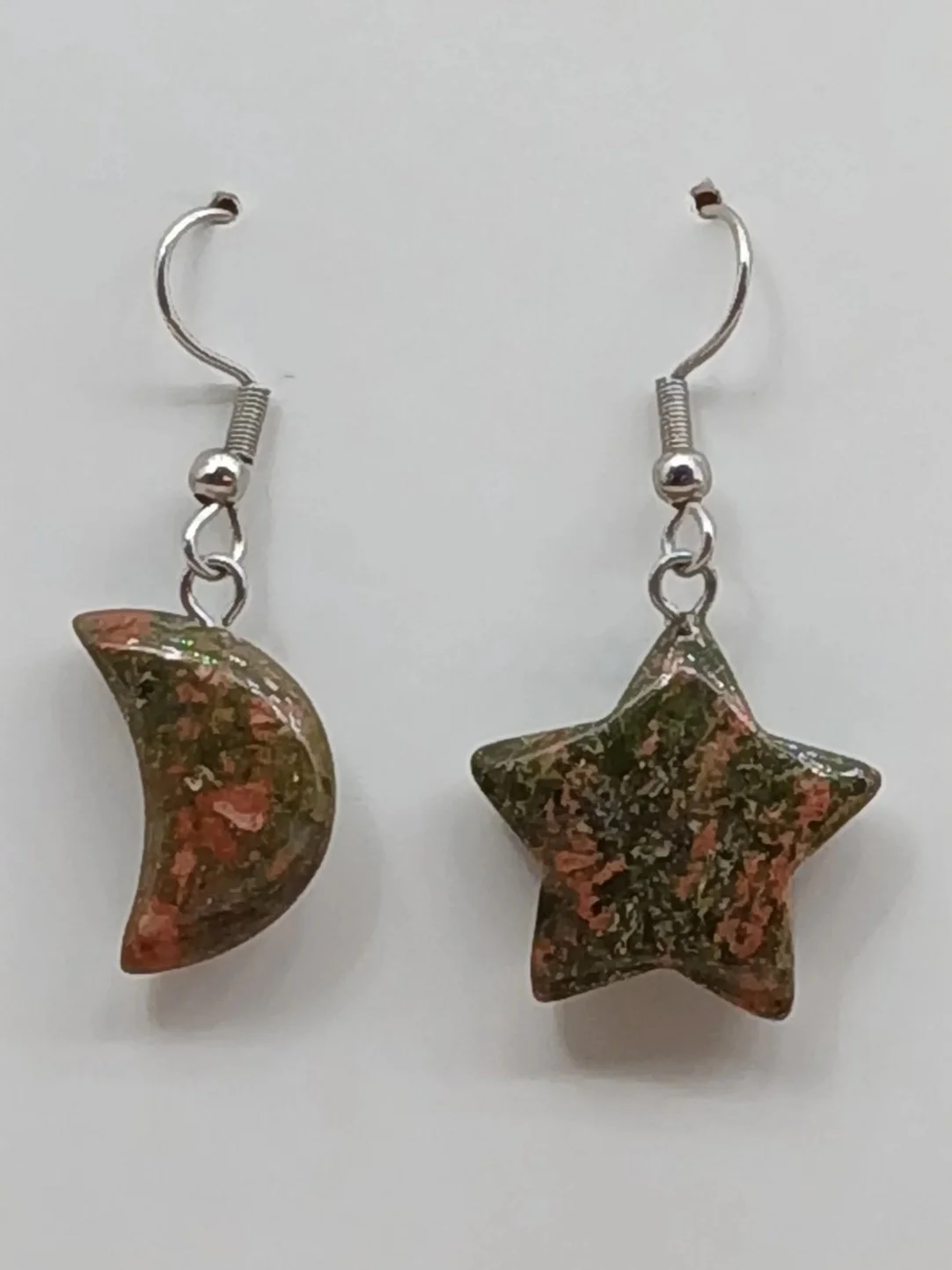 Crystal Moon and Star Earrings Unakite