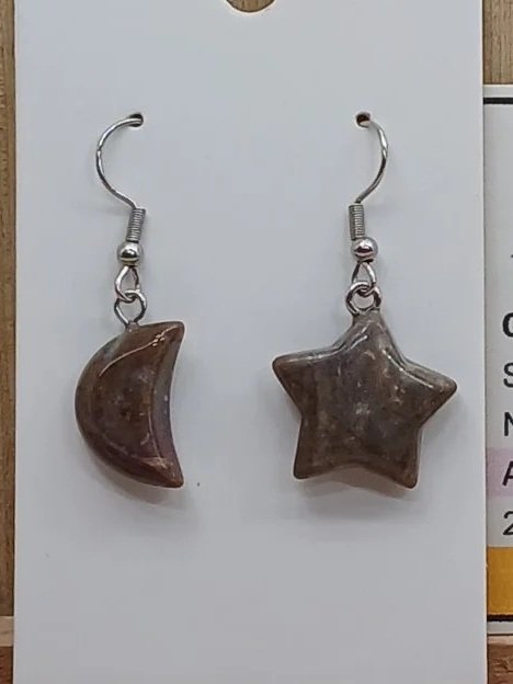 Crystal Moon and Star Earrings Agate