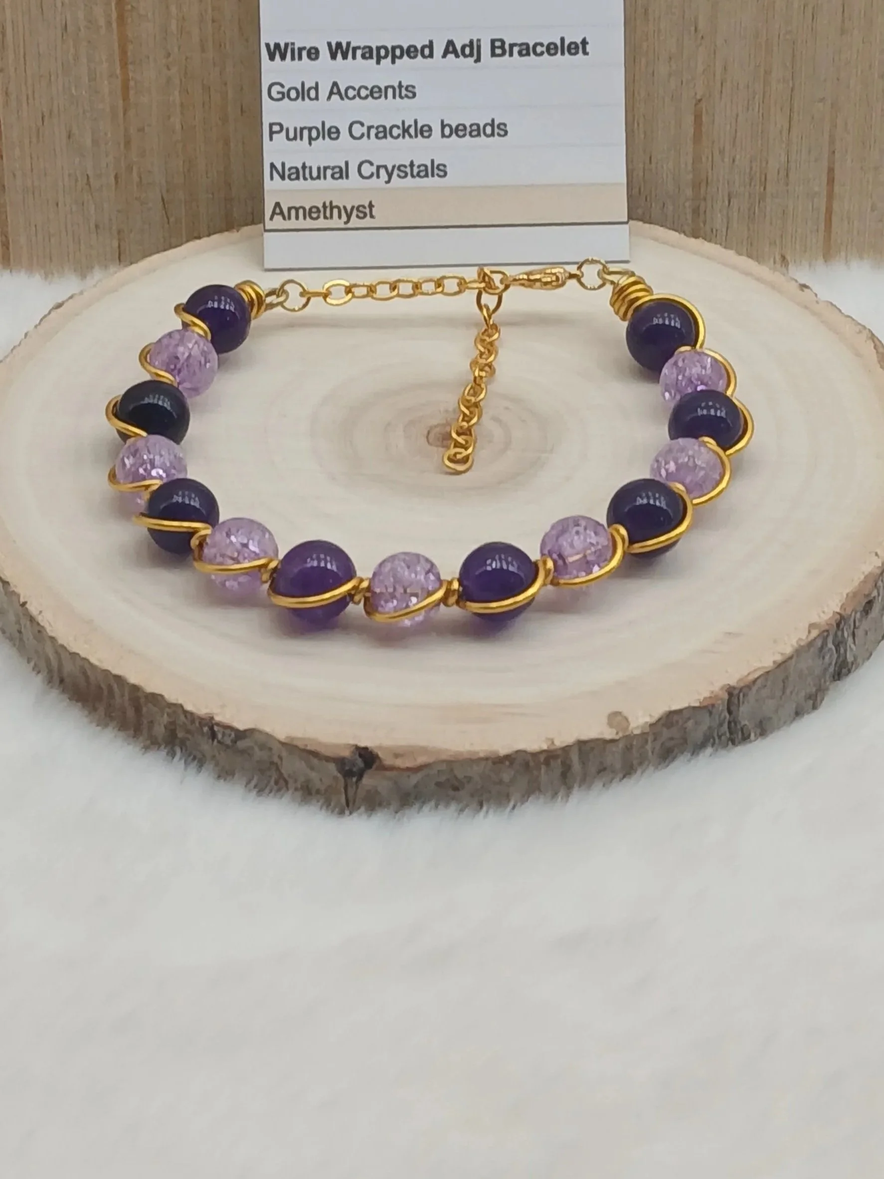 Gold Crystal Wire Wrapped Bracelet Amethyst/Lavender