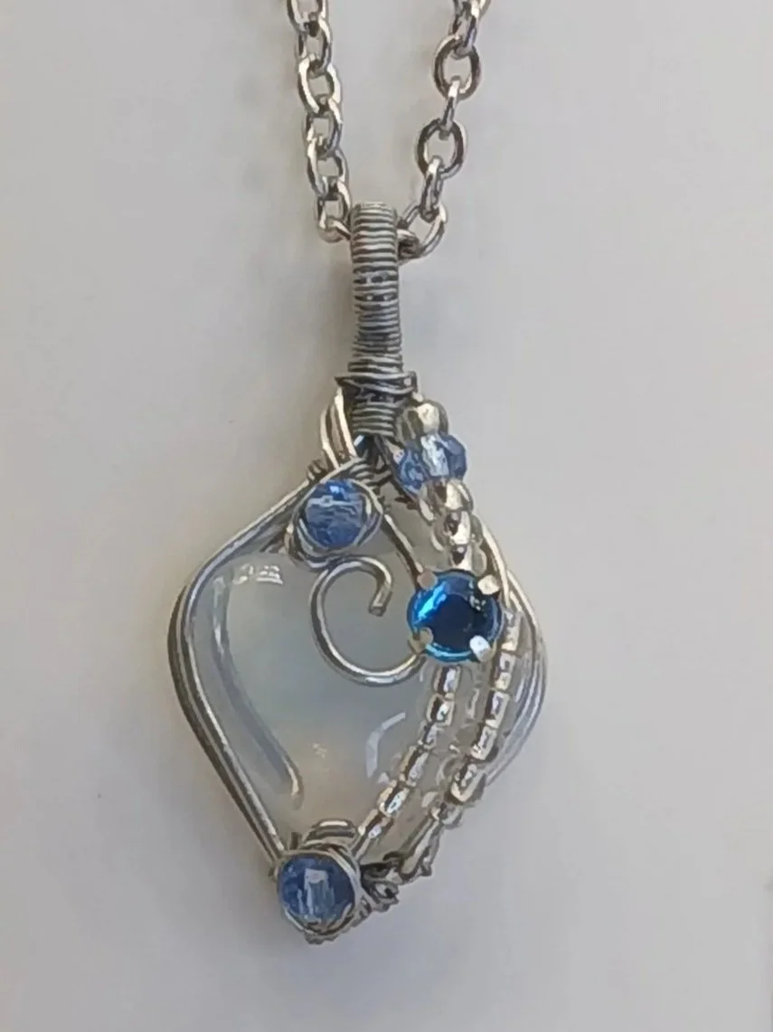 Wire Wrapped Heart Opal w/ Blue