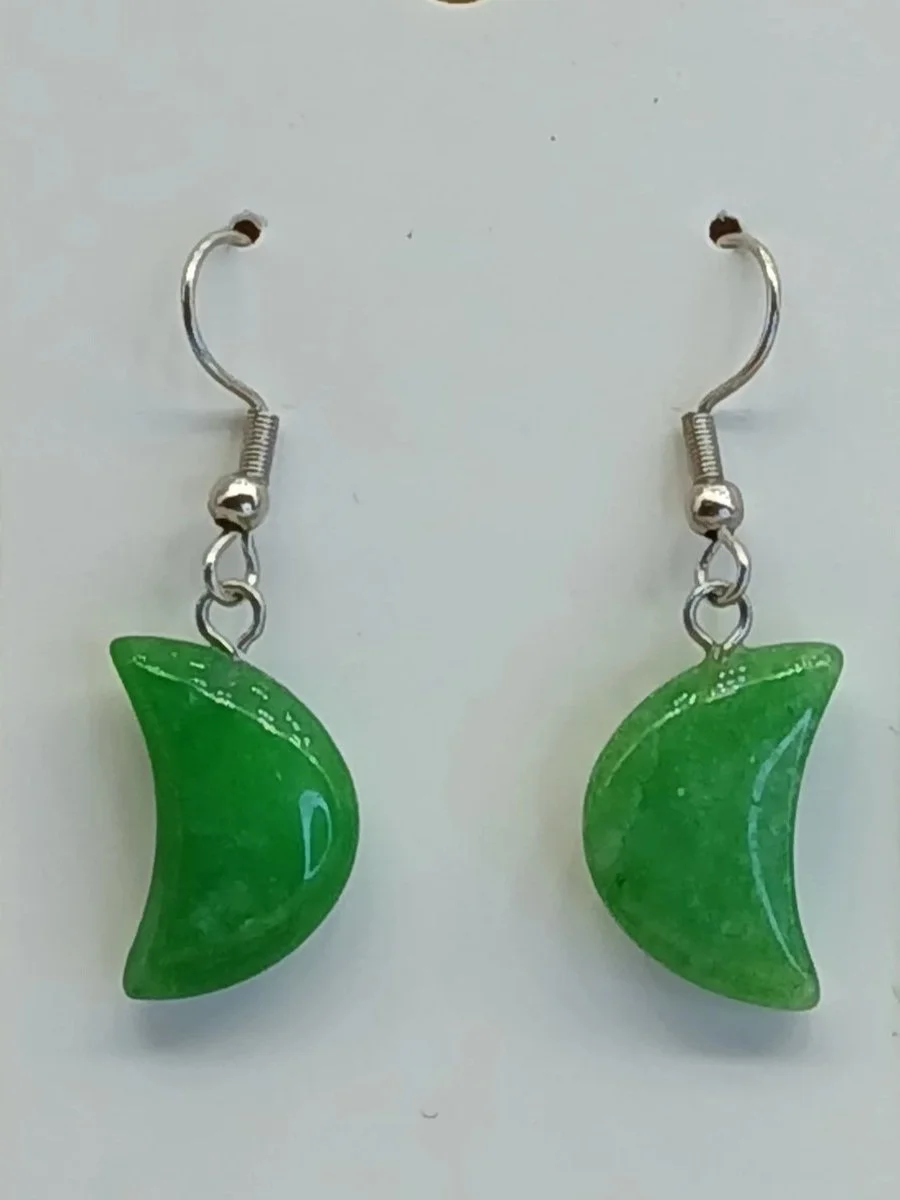 Crystal Moon Earrings Green Aventurine