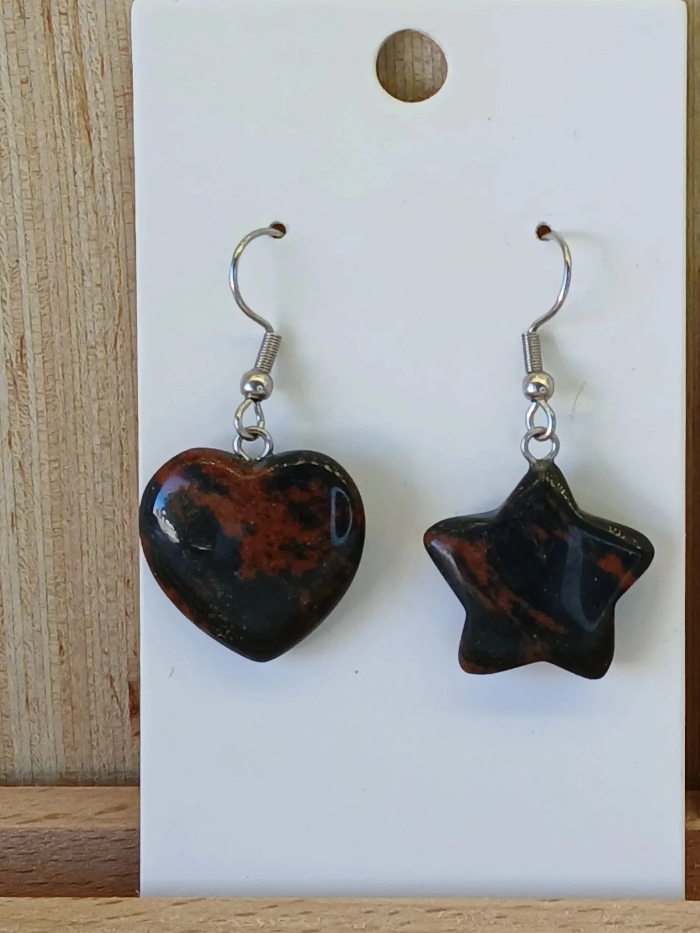 Crystal Heart and Star Earrings Mahogany Obsidian