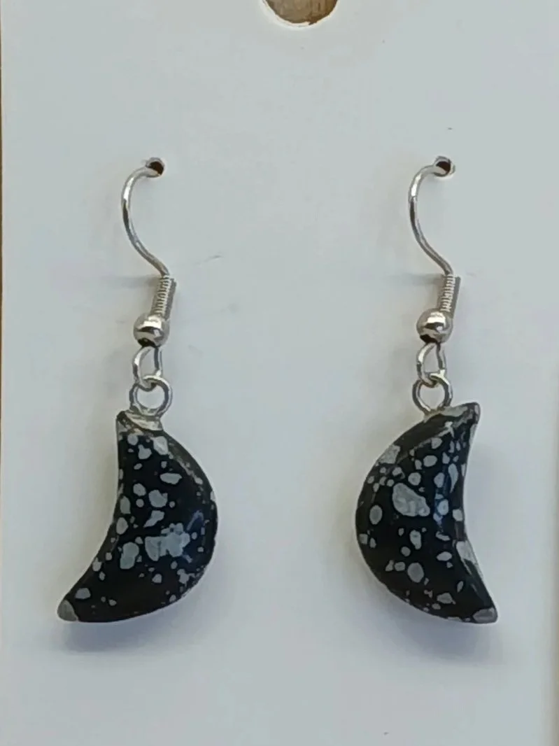 Crystal Moon Earrings Snowflake Obsidian