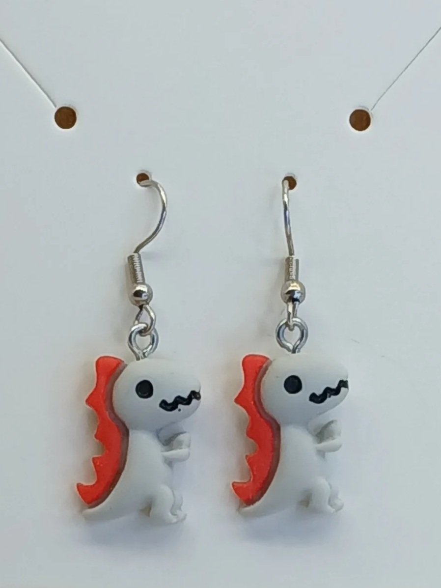 Cute Dino Earrings Gray/Red