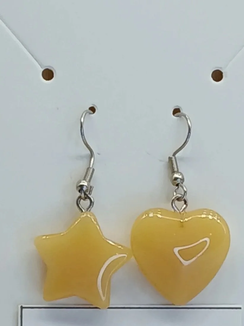 Crystal Heart and Star Earrings Yellow Aventurine