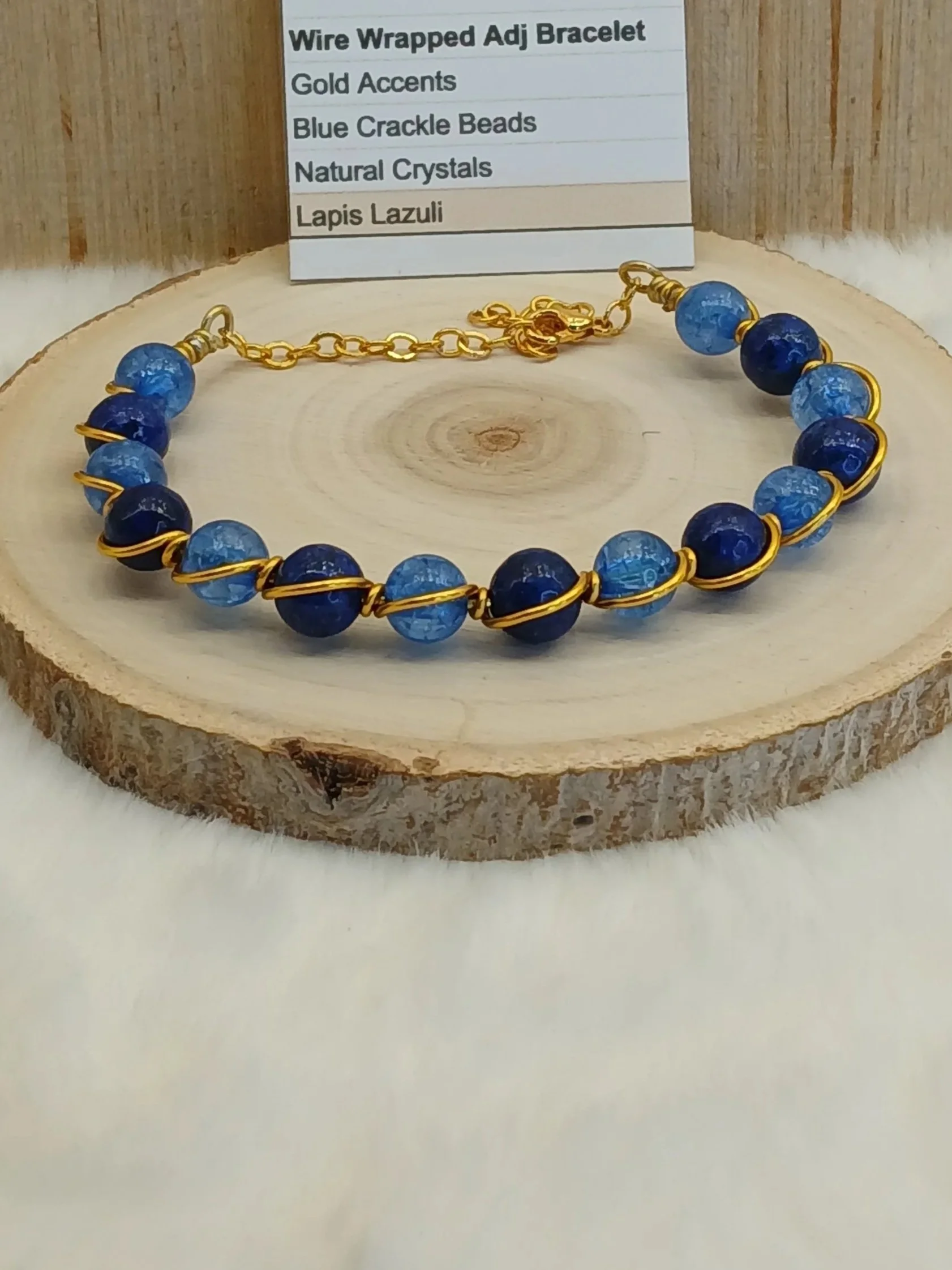 Gold Crystal Wire Wrapped Bracelet Lapis Lazuli/Blue
