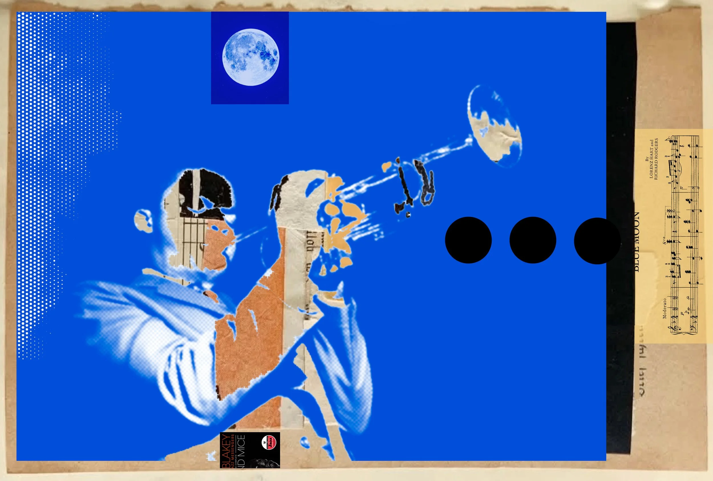 Graphic depiction of musician with blue background