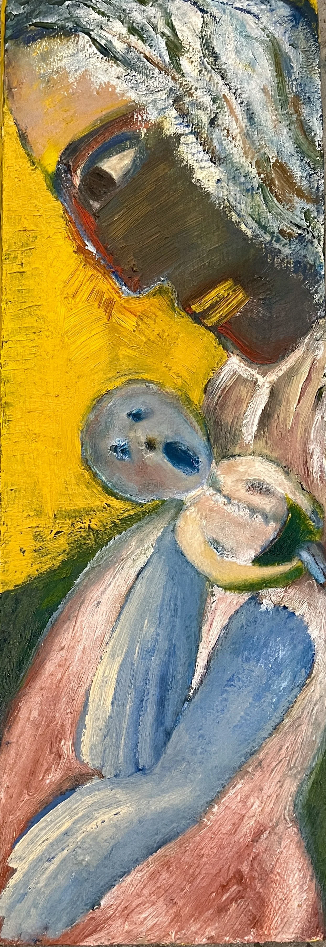 Mother and Child, 22x8", Oil on wood