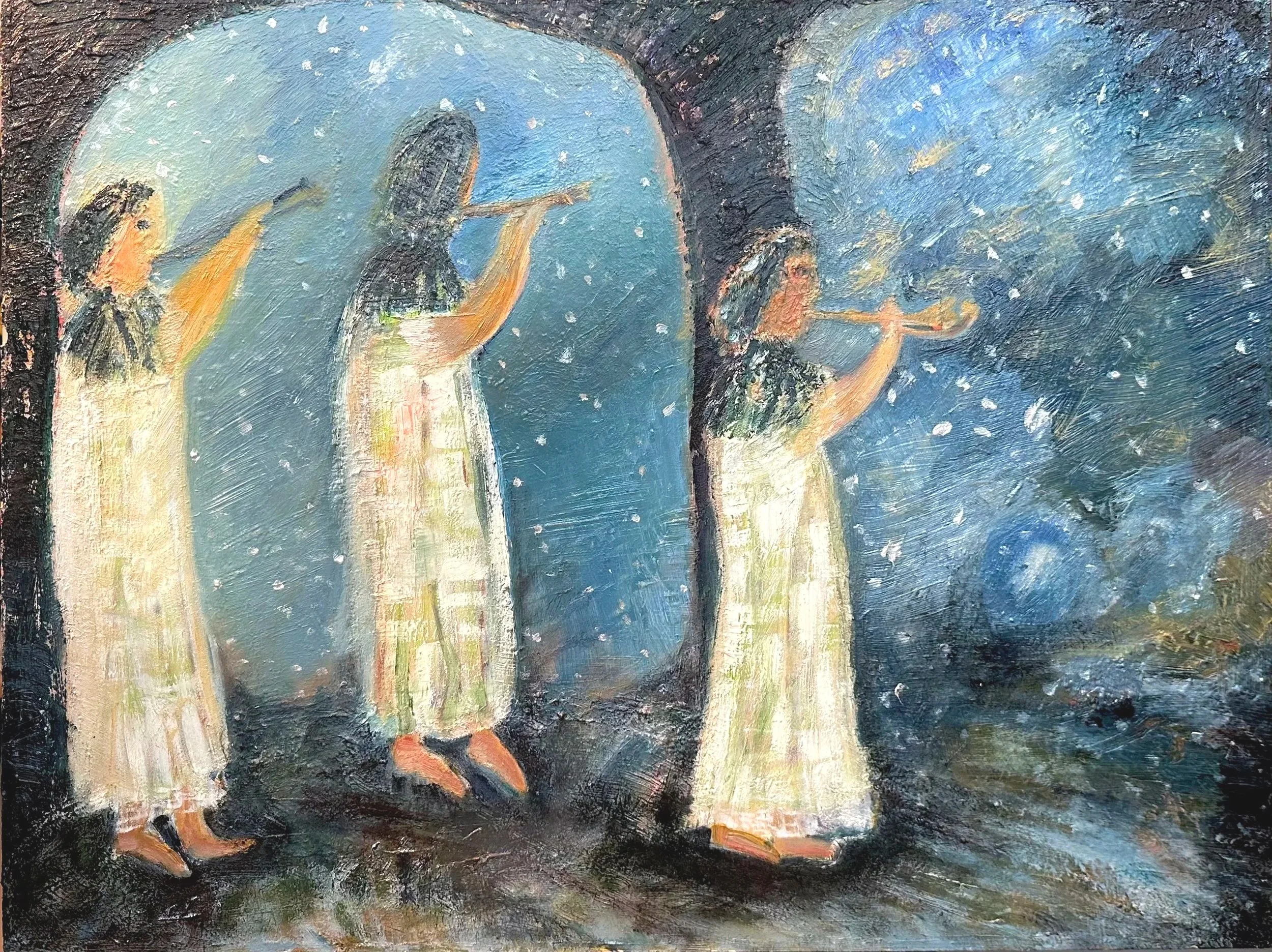 Wonder, 21" x 24", Oil/mixed media on wood (inquire for price)