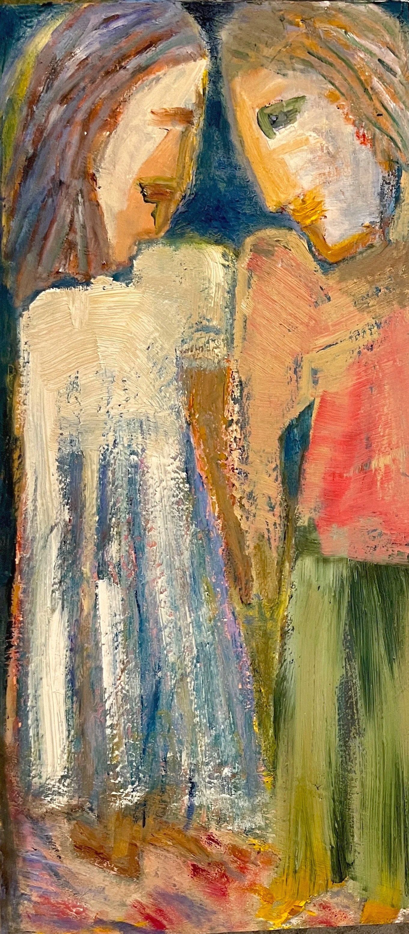 Companions, Oil on wood, 22" x 10" (inquire for price)