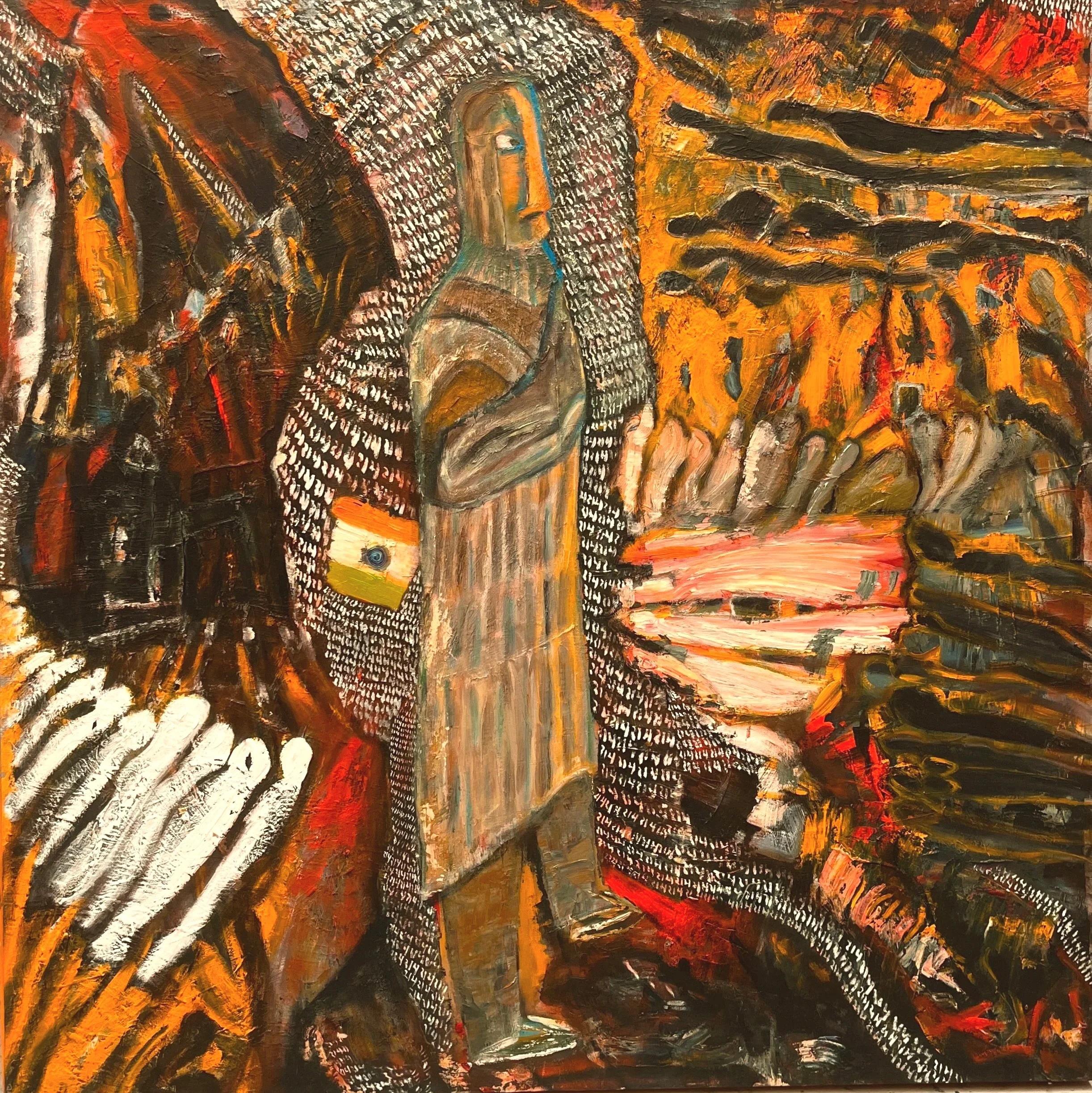 Covid Cremation-wala, Oil on wood, 36"x36"