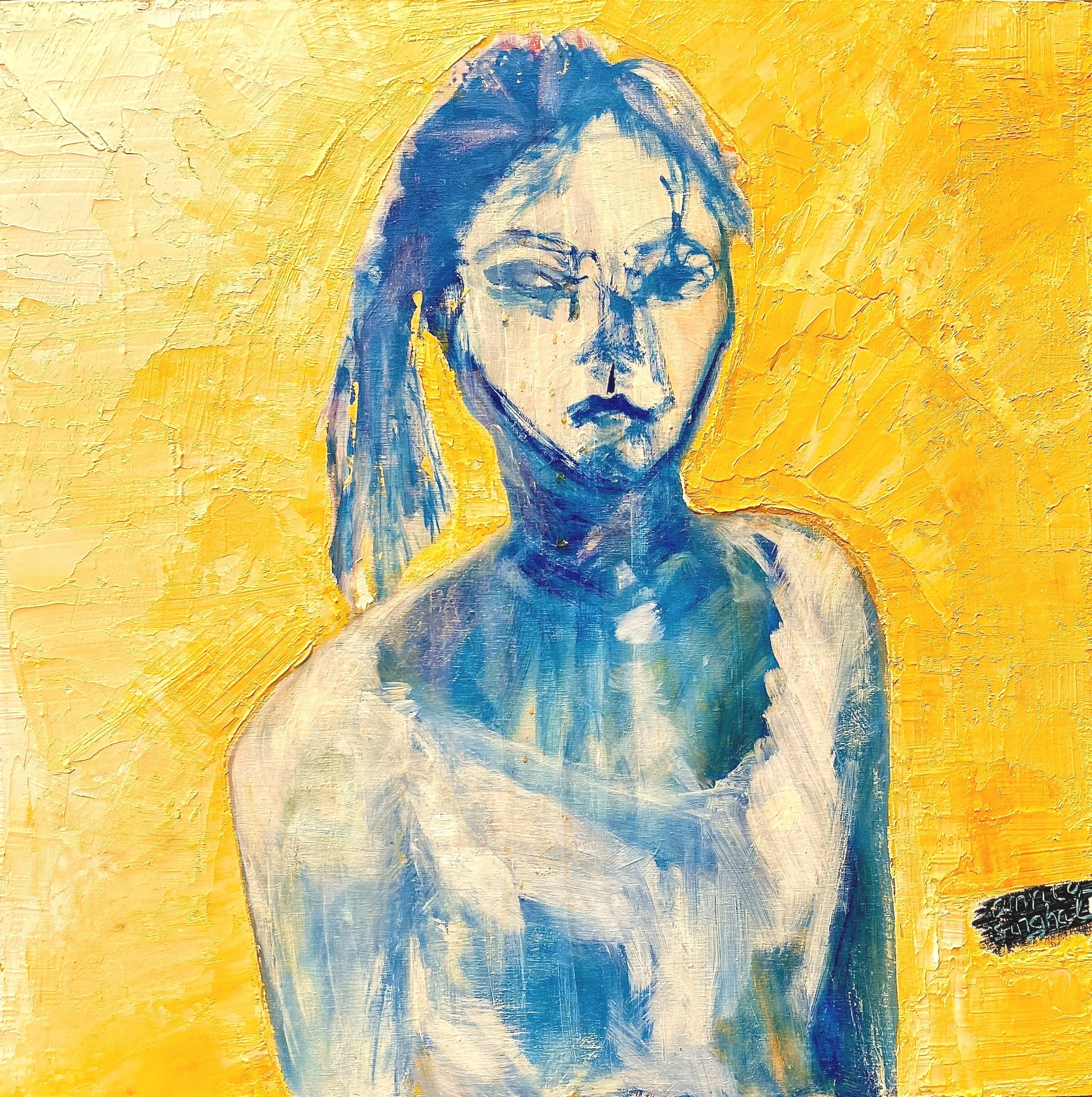 Portrait of the artist as a college student, Oil on wood, 18" x 18" (NFS)