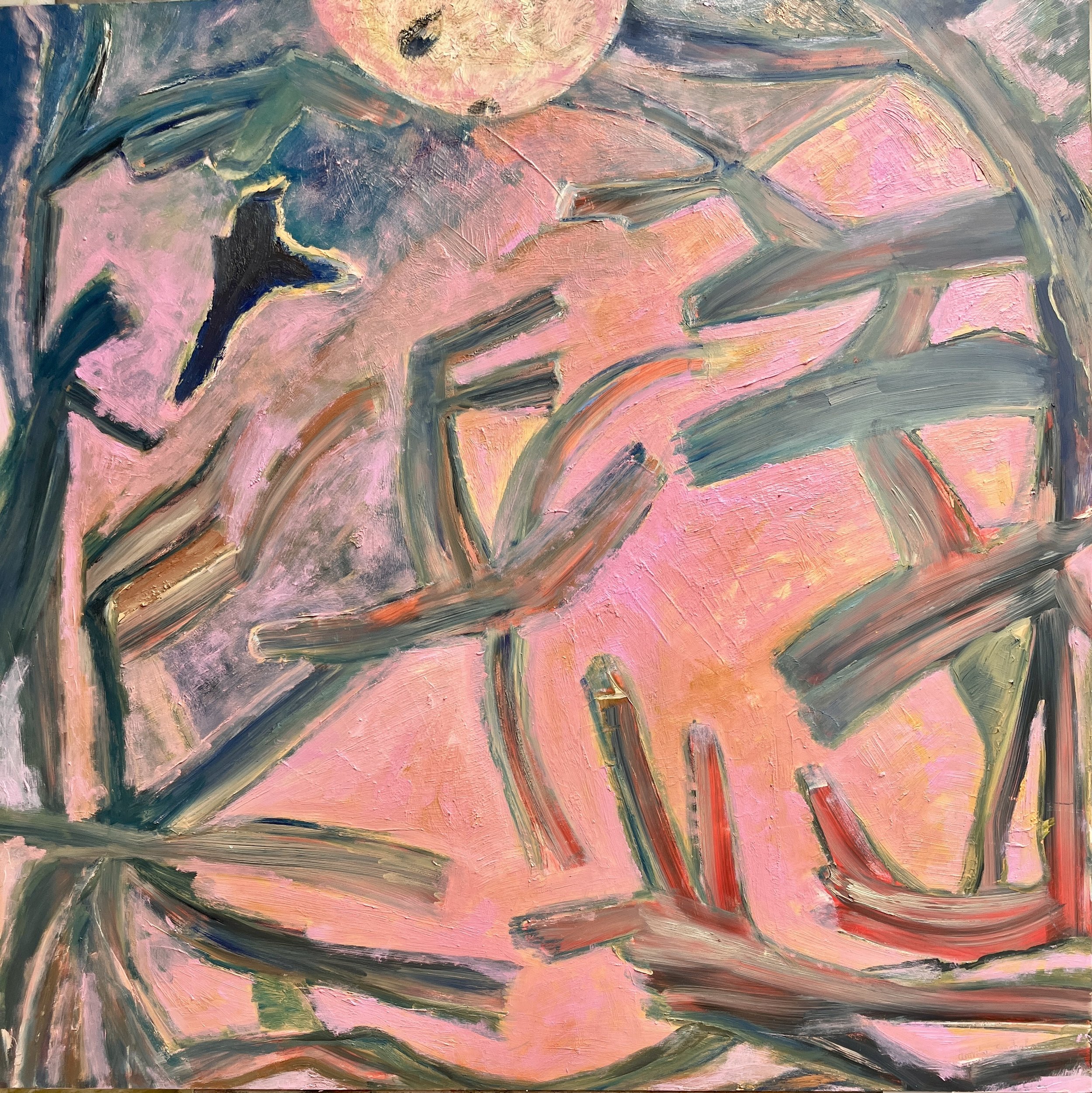 Hello, Moon, Oil on wood, 30"x30"