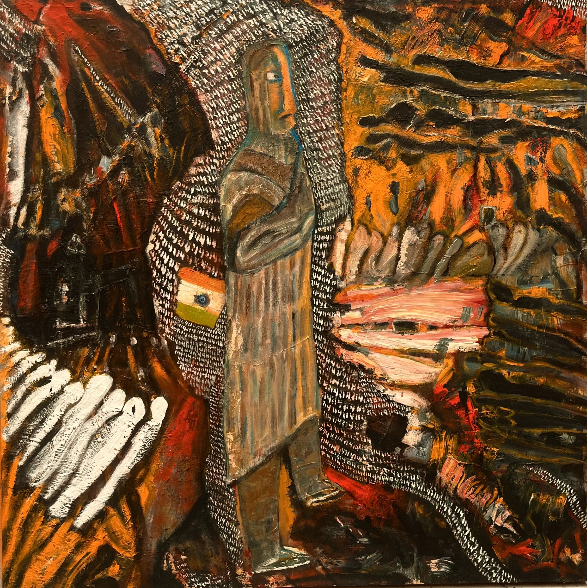 Cremation wala, Oil on wood, 36" x 36" (inquire for price)