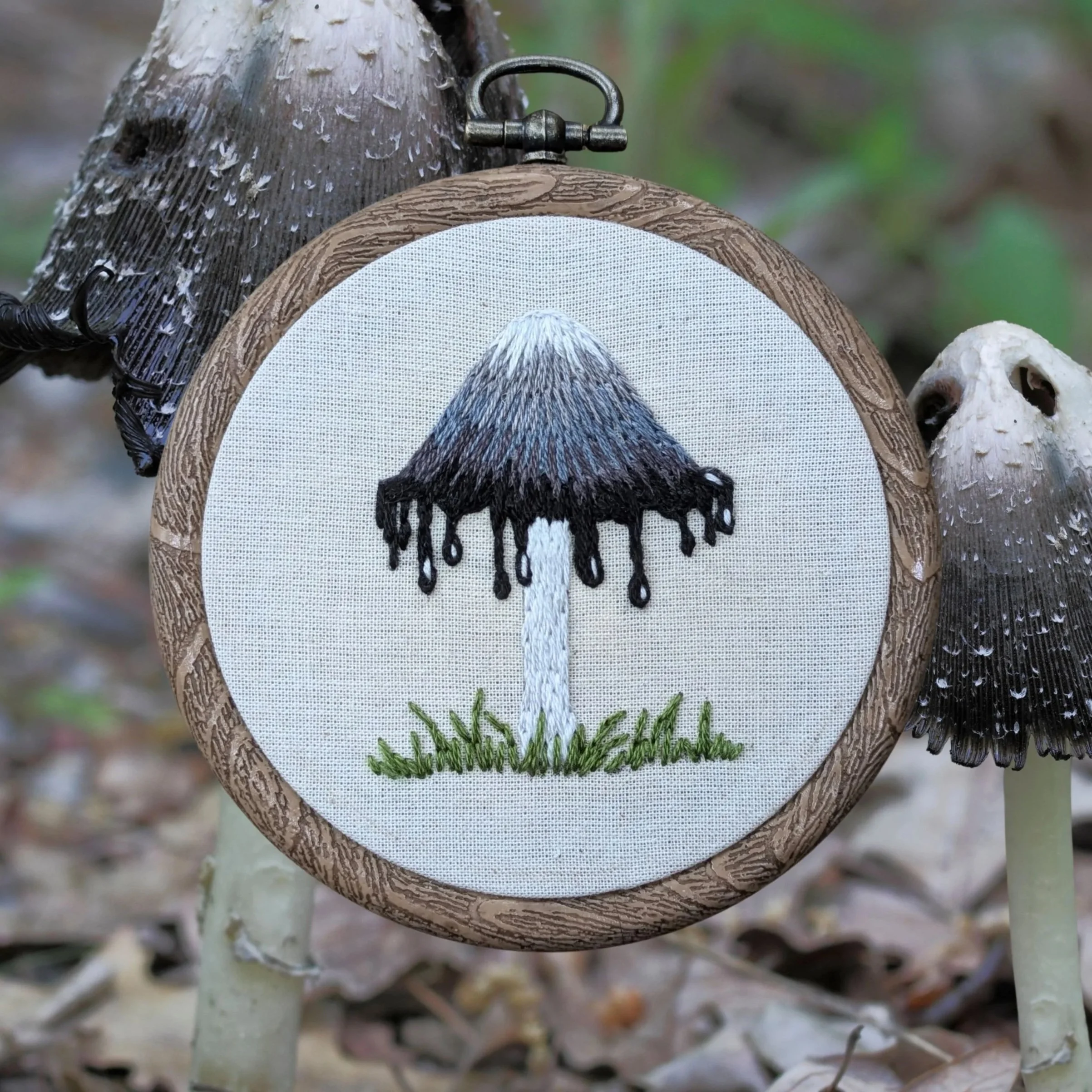 inky cap mushroom embroidery kit
