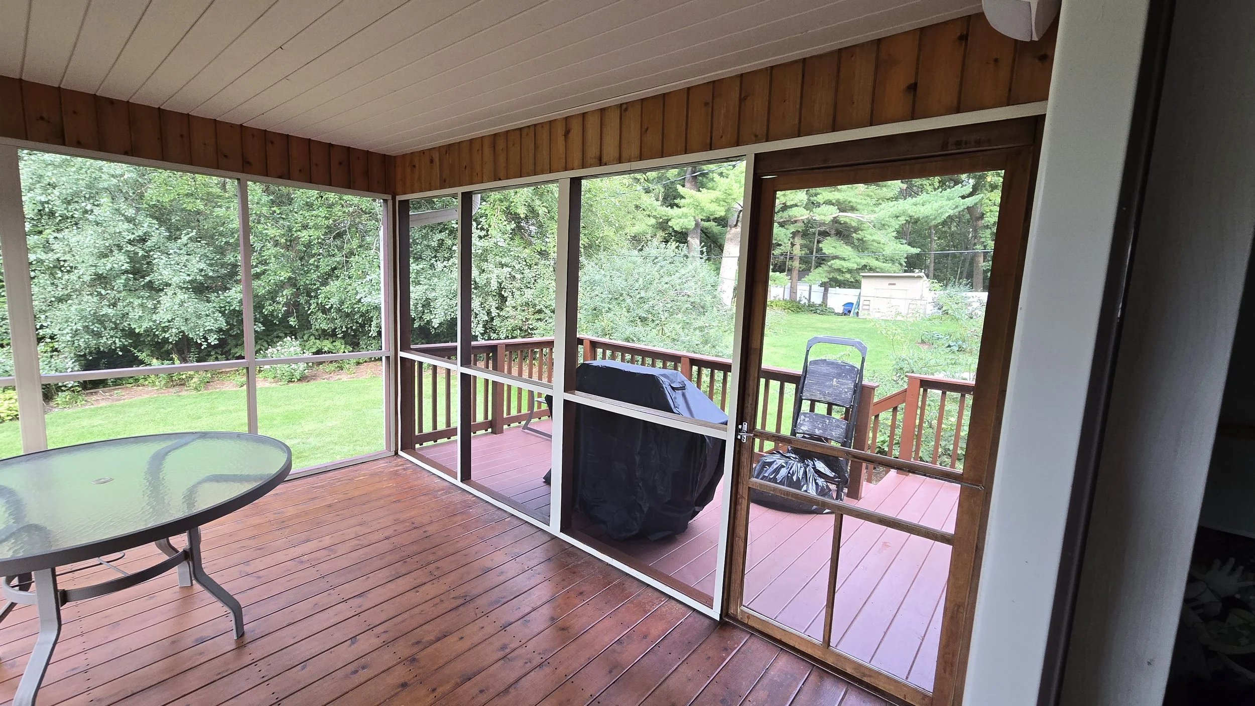 Newly re-screened porch (standard fiberglass)