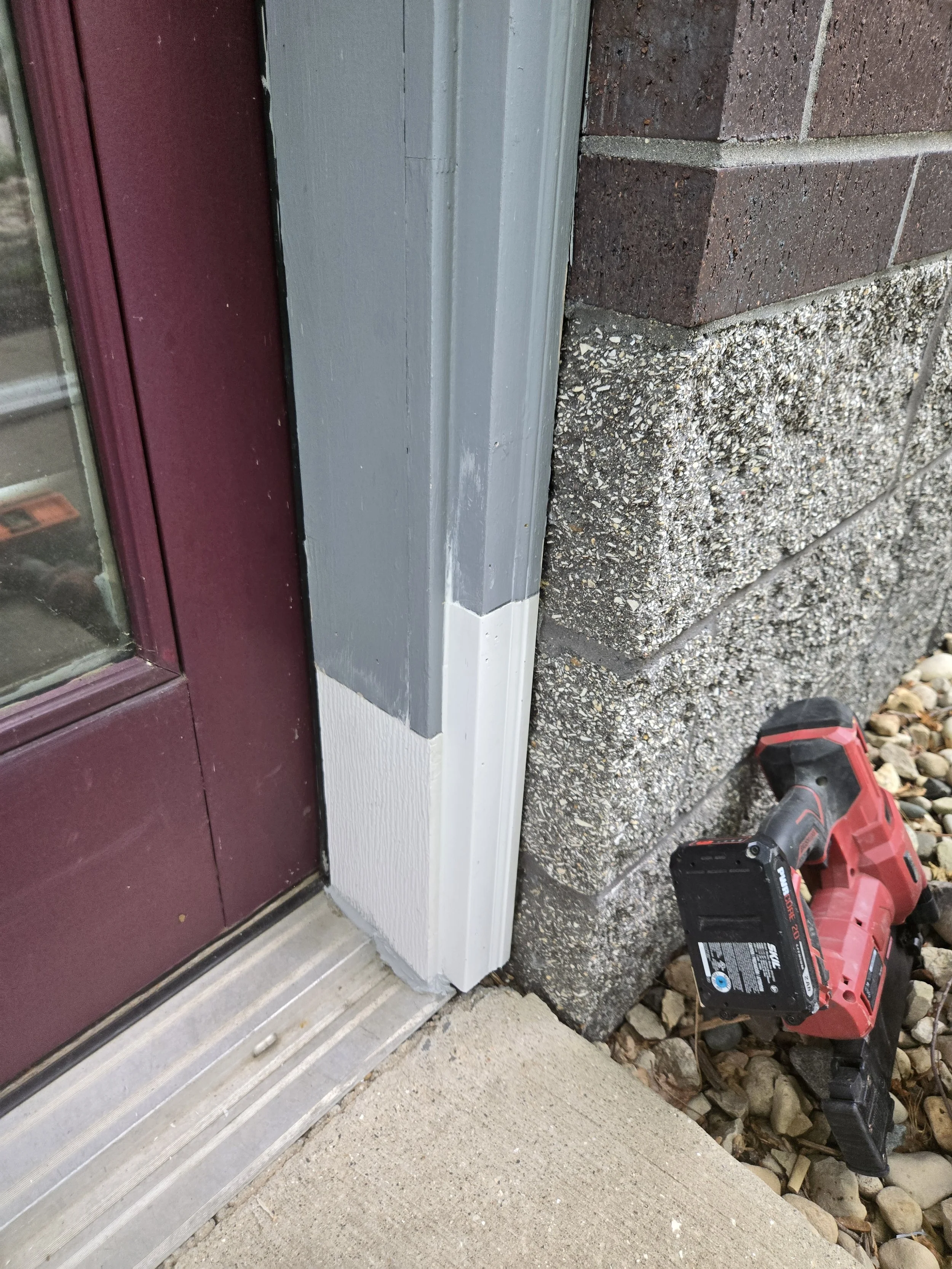 A standard door jamb and brickmold repair with PVC