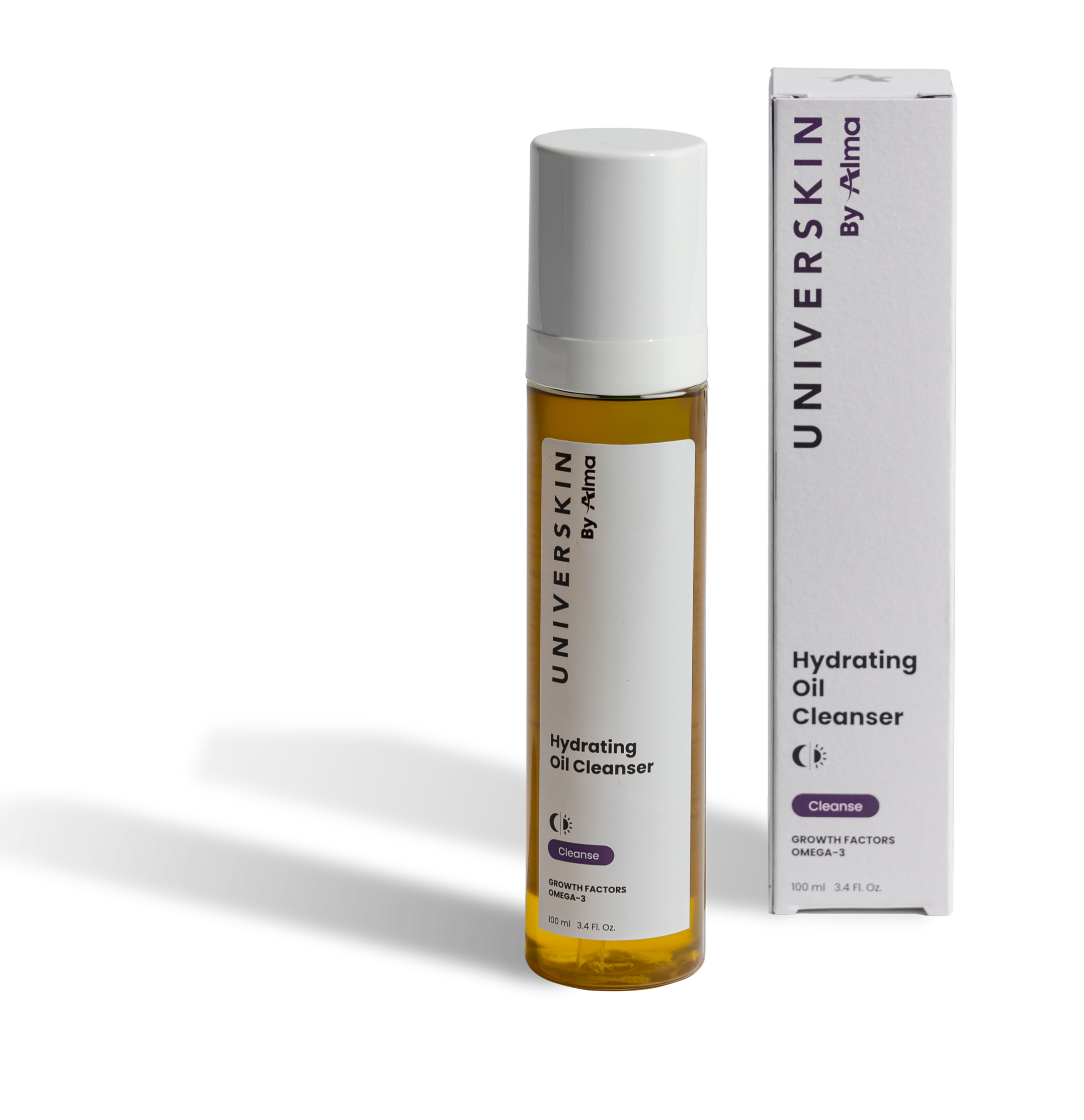 A bottle of oil based cleanser with the Universkin branding.
