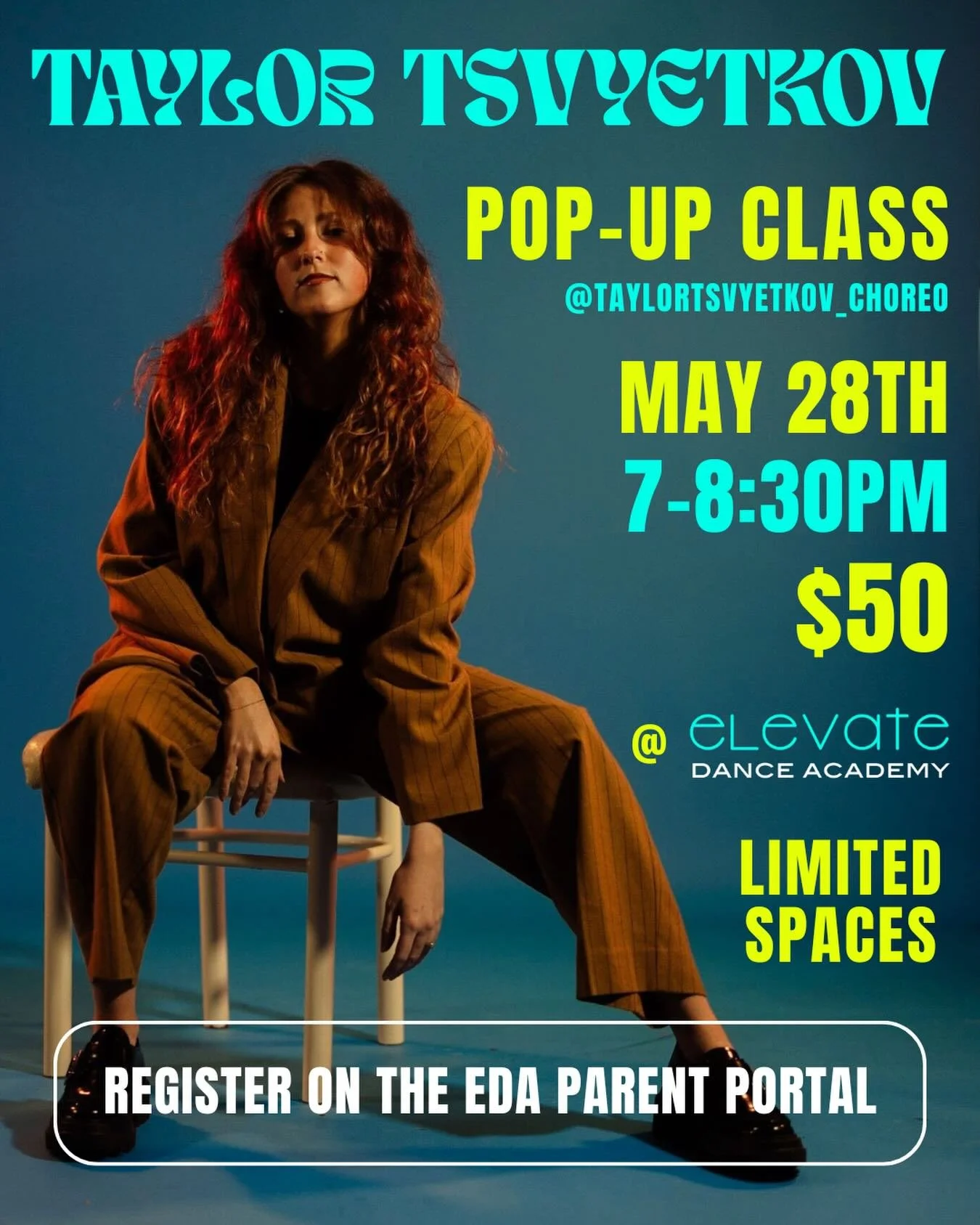 We are so excited to have Taylor Tsvyetkov @taylortsvyetkov_choreo join us on May 28th for a pop-up class! The class will run 7-8:30pm and will be $50 per dancer. Geared toward intermediate/advanced dancers 9+. Spots are limited, so make sure you sig