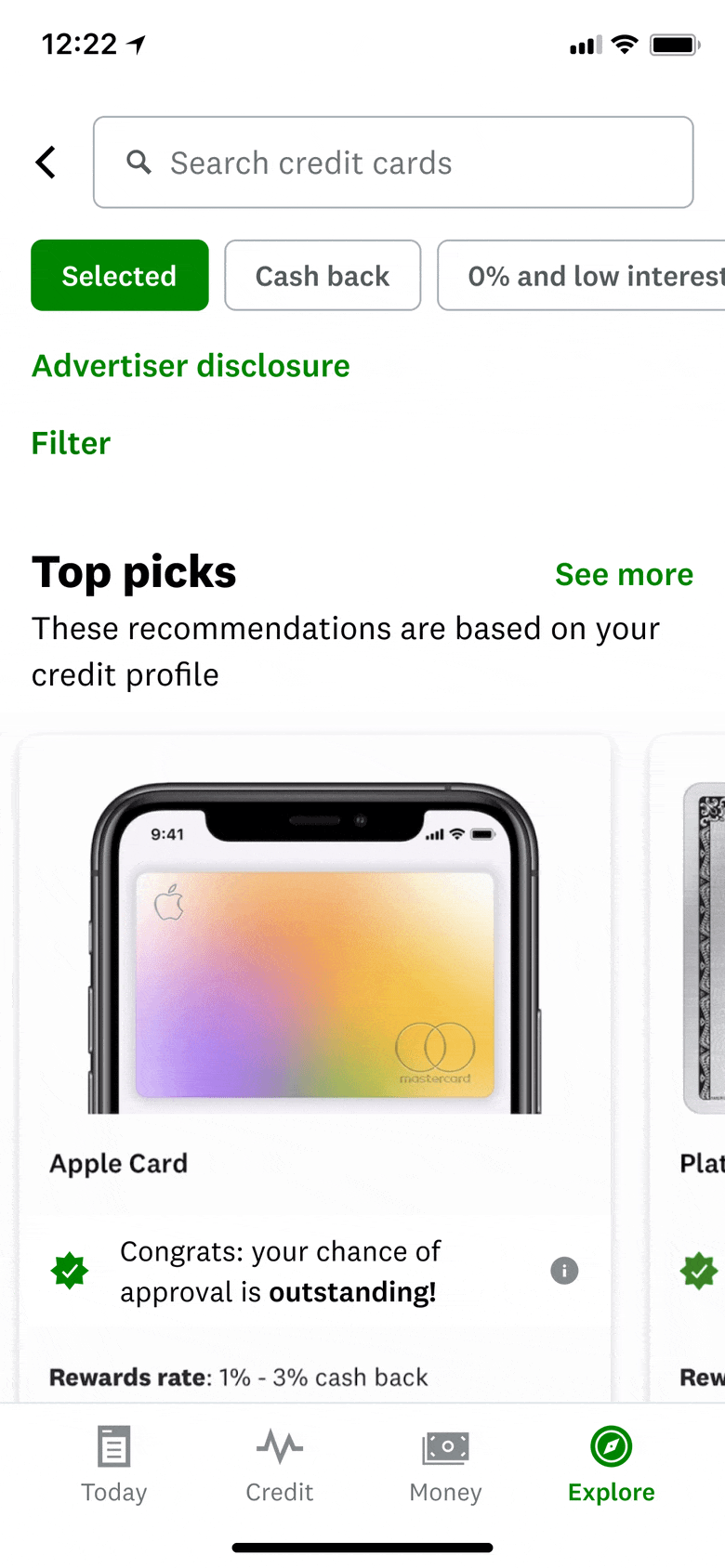 A screenshot of the Credit Karma banking app