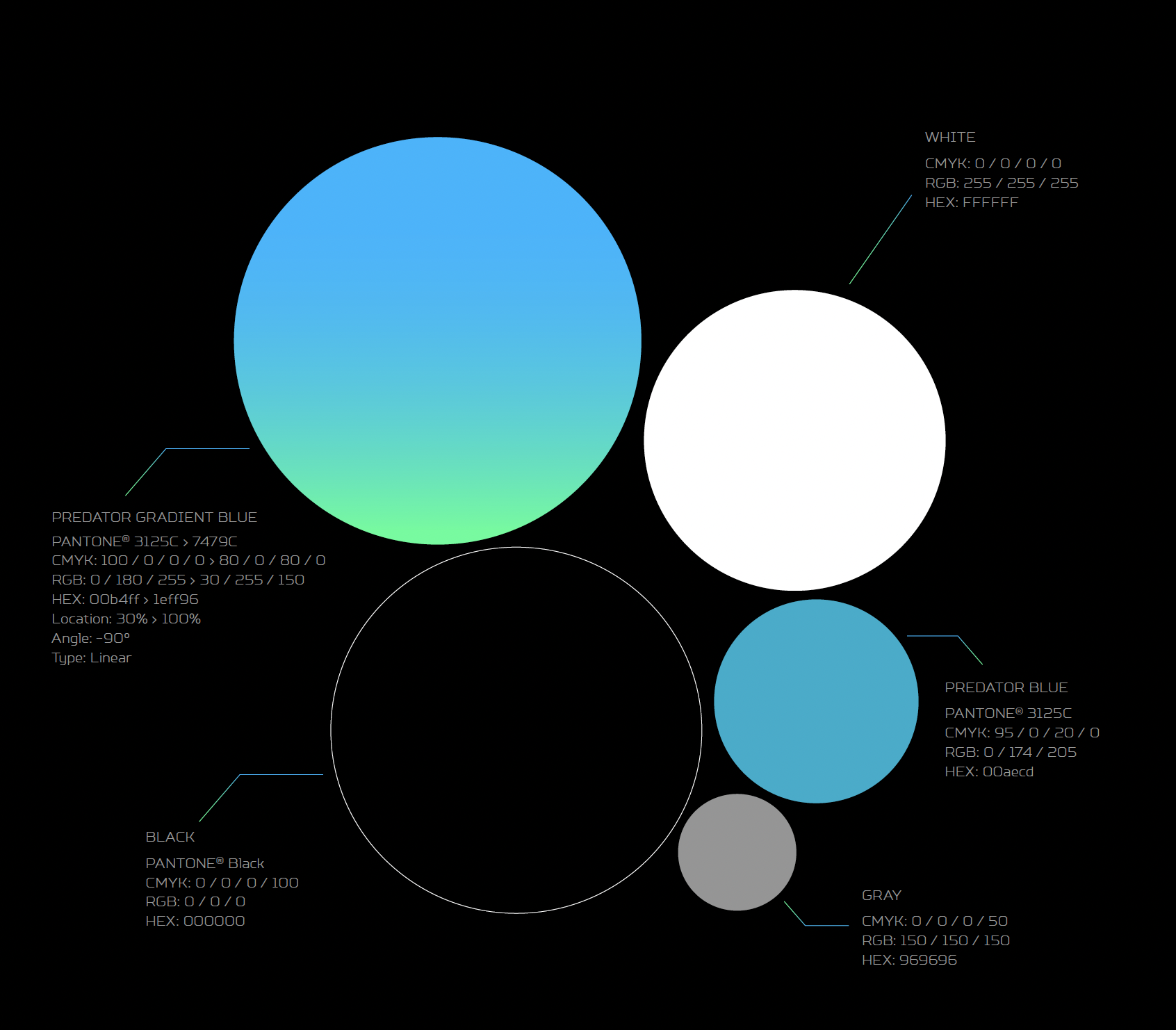Graphic of blue, green, white, and black circles