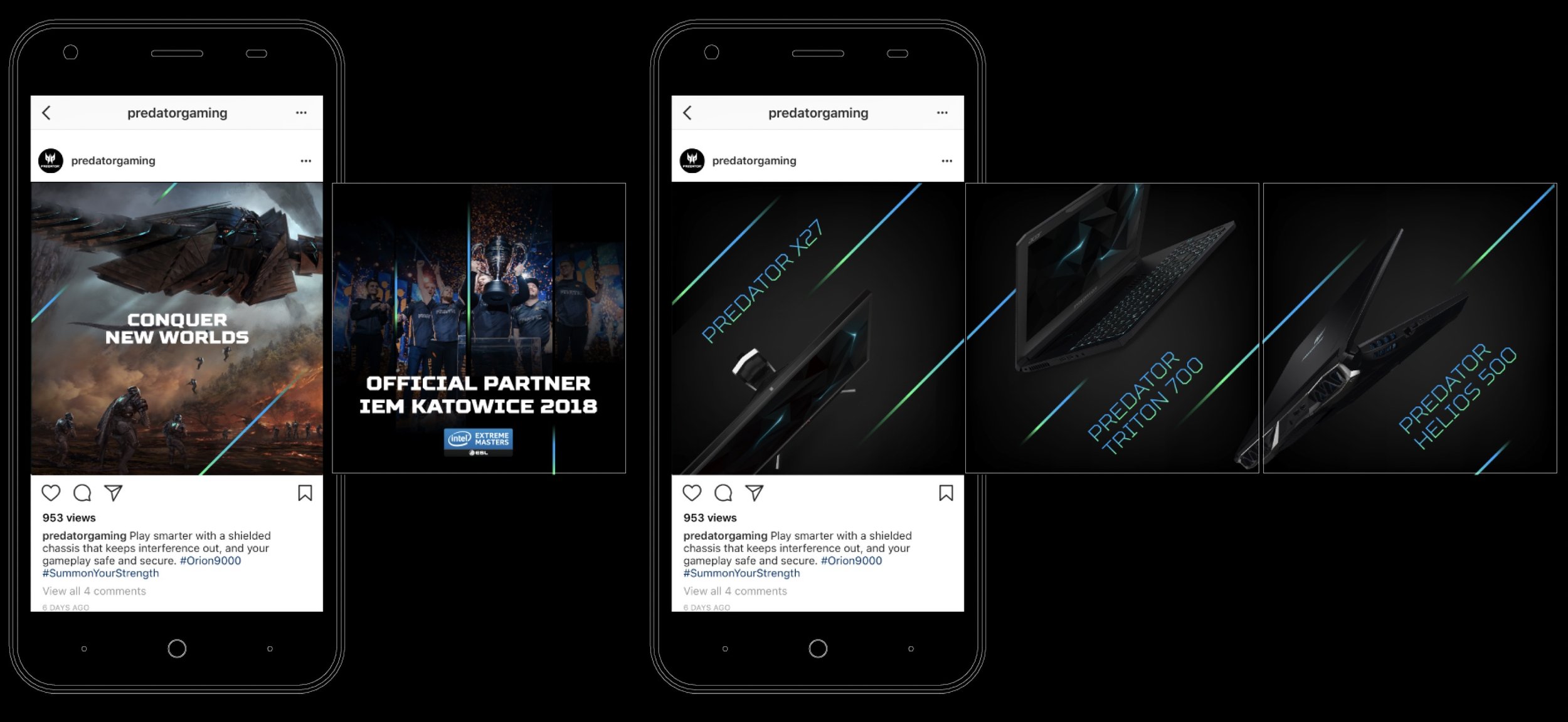 A screenshot of a cellphone depicting a social media carousel for the Predator brand