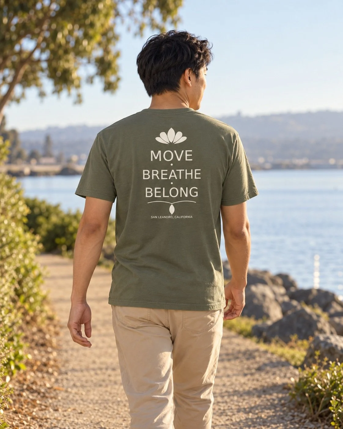 Bloom Heavyweight Tee in Sage, Back view