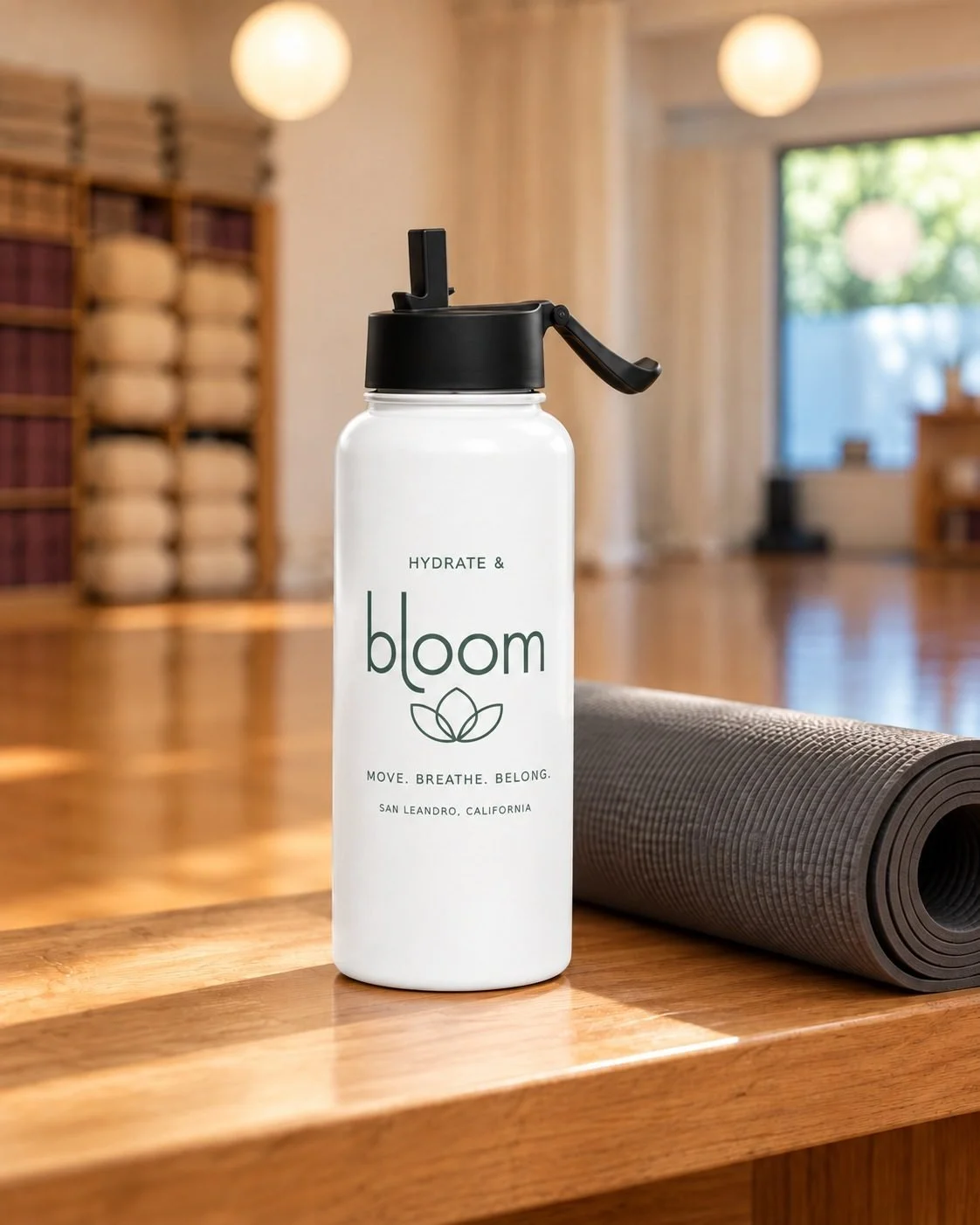 Bloom 32 oz Water Bottle, lifestyle photograph
