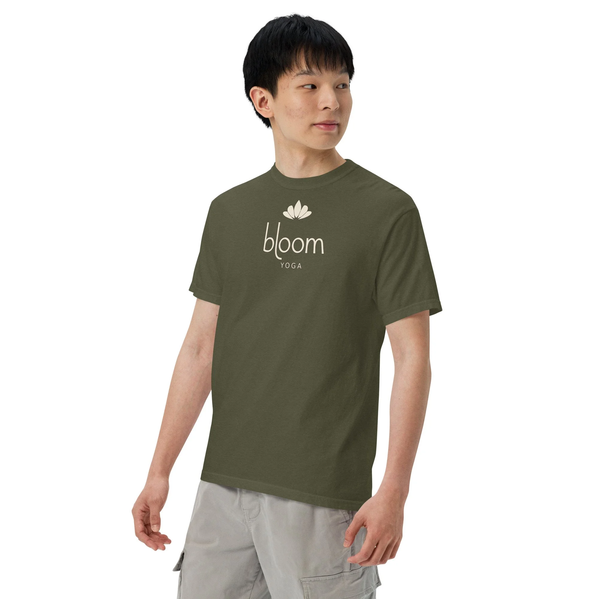 Bloom Heavyweight Tee in sage, left front view