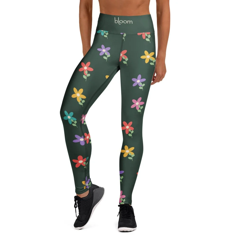 Bloom Practice Leggings — Color Garden in white, front view