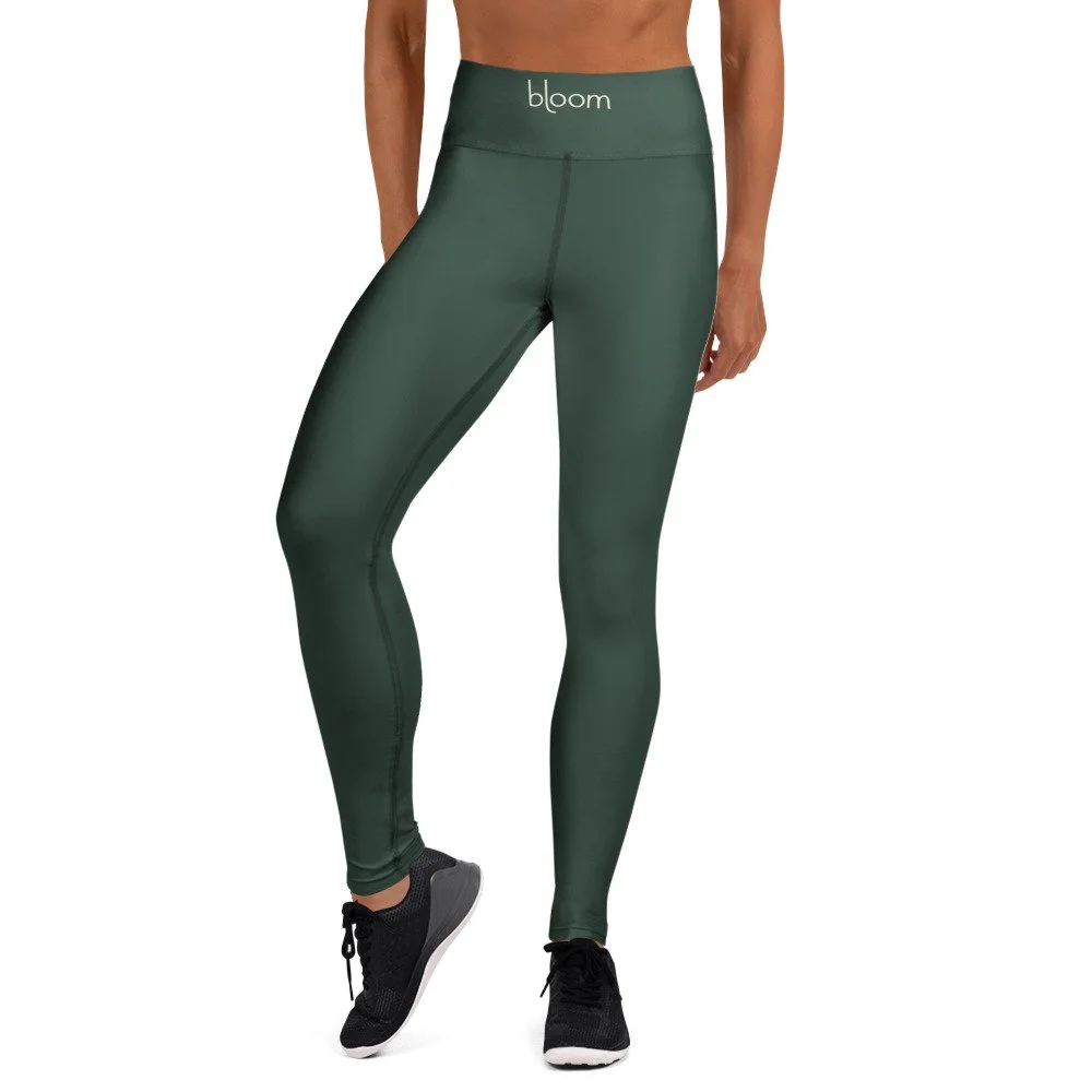 Bloom Practice Leggings — Forest in white, front view