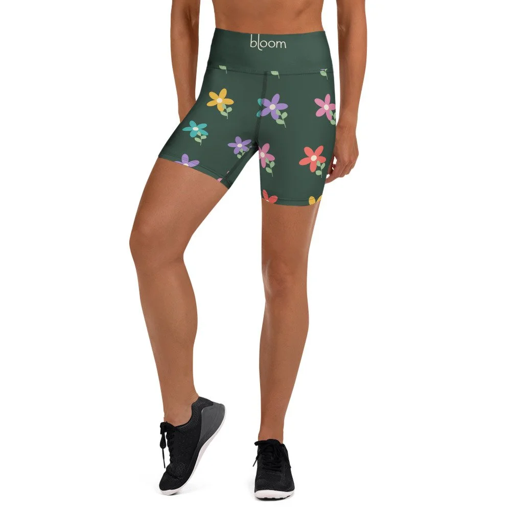 Bloom Practice Shorts — Color Garden in white, front view