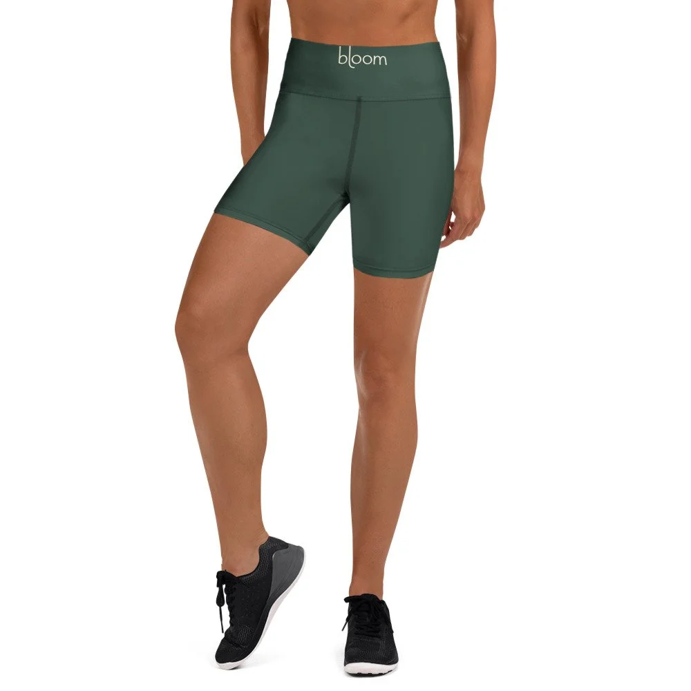 Bloom Practice Shorts — Forest in white, front view