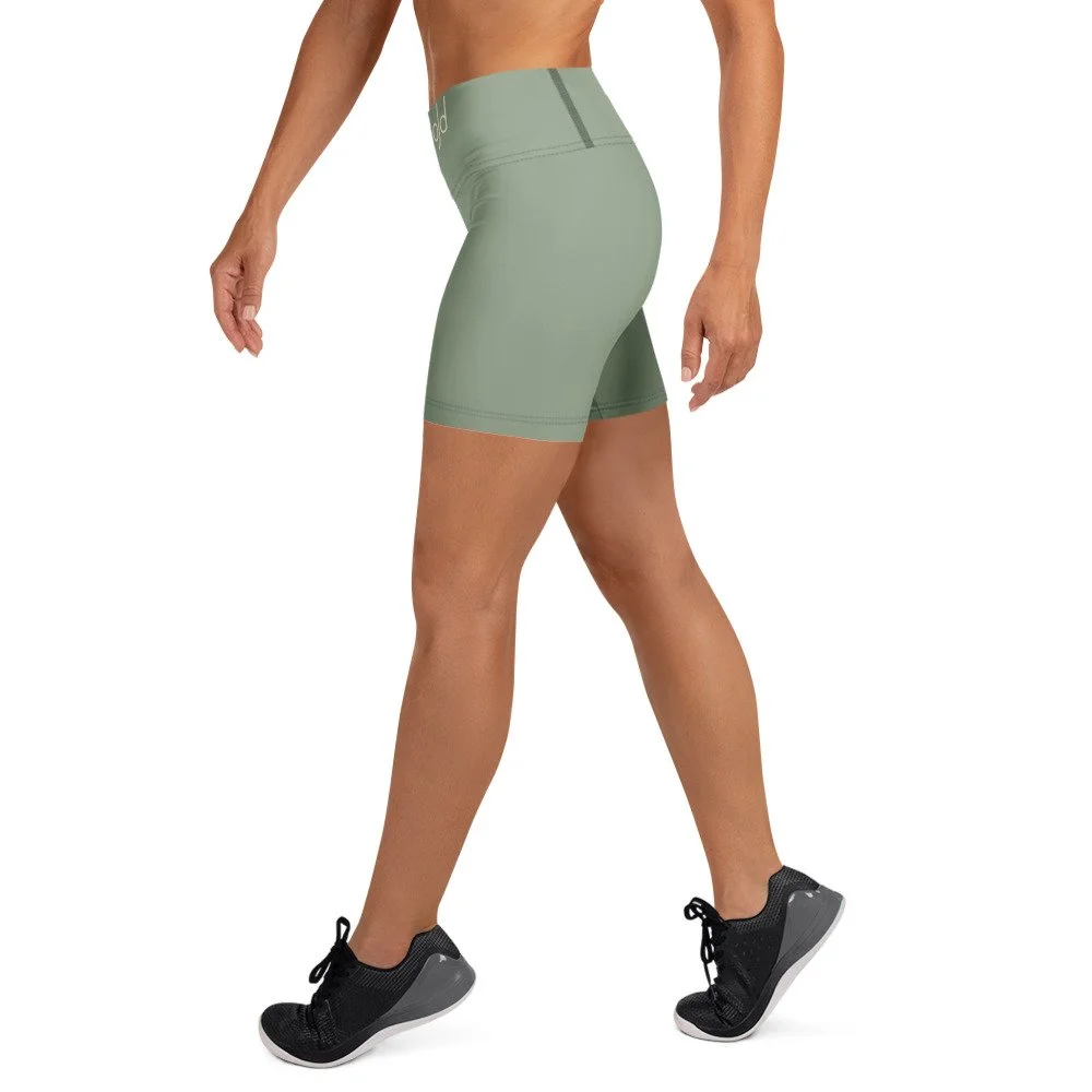 Bloom Practice Shorts — Soft Sage in white, left view