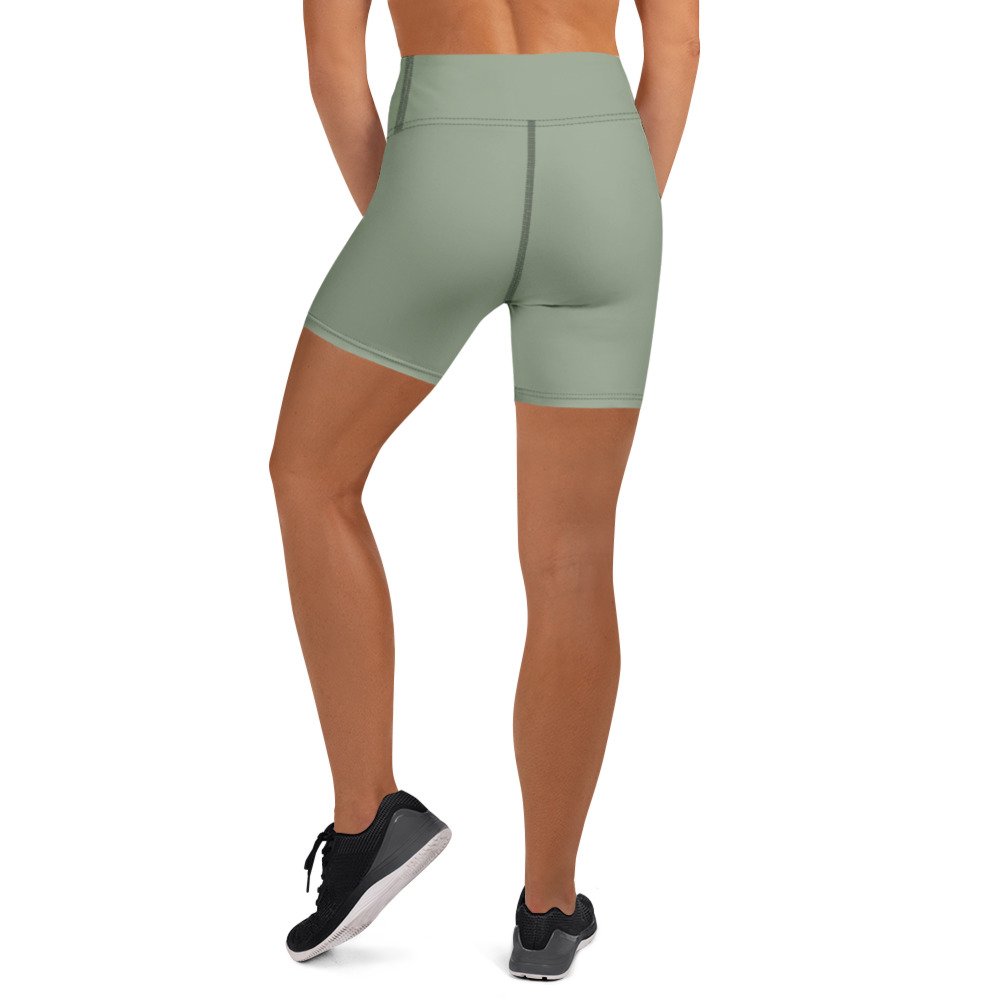 Bloom Practice Shorts — Soft Sage in white, back view